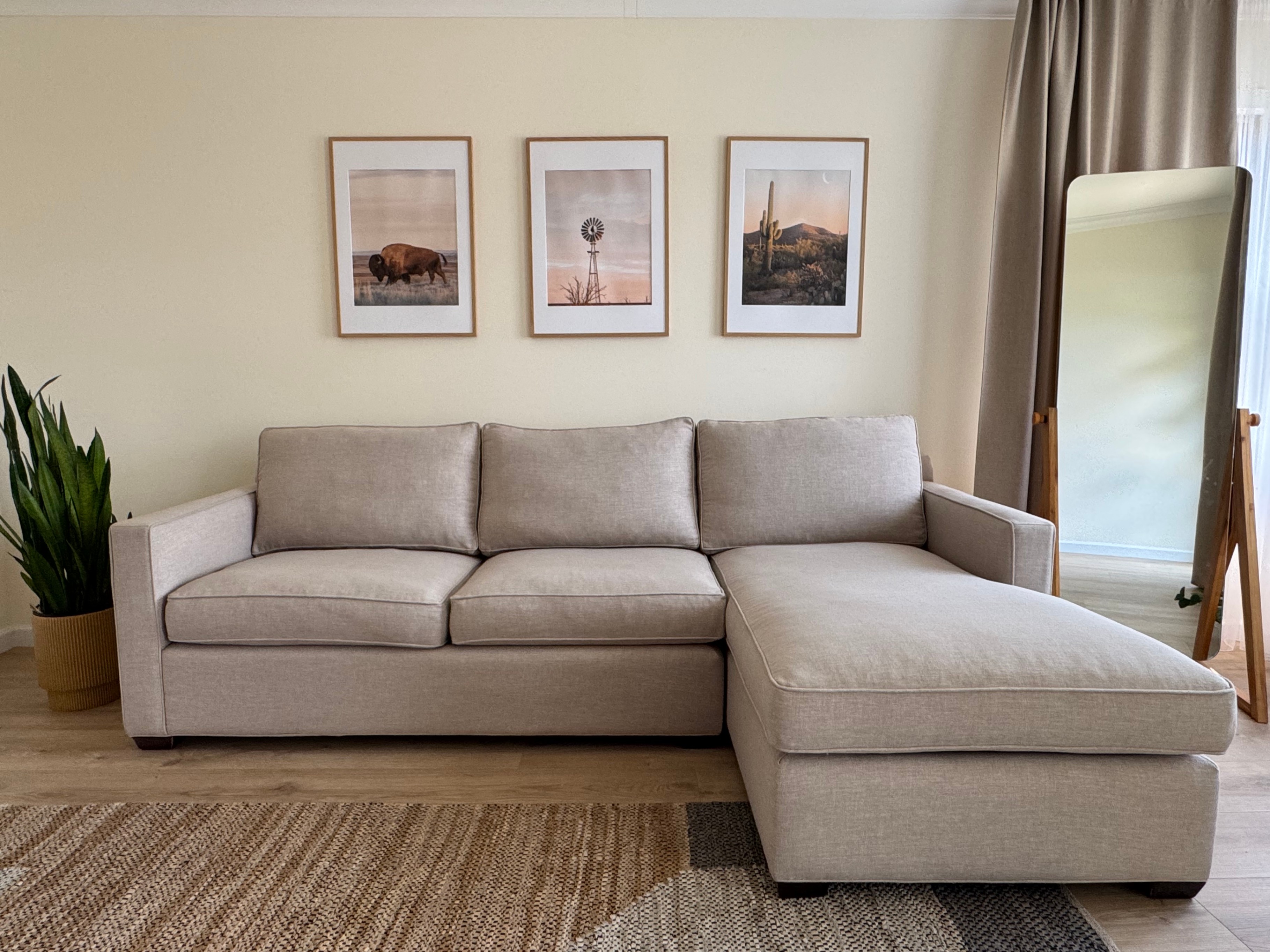 Crate & Barrel Beige Sectional Sofa w/ Chaise