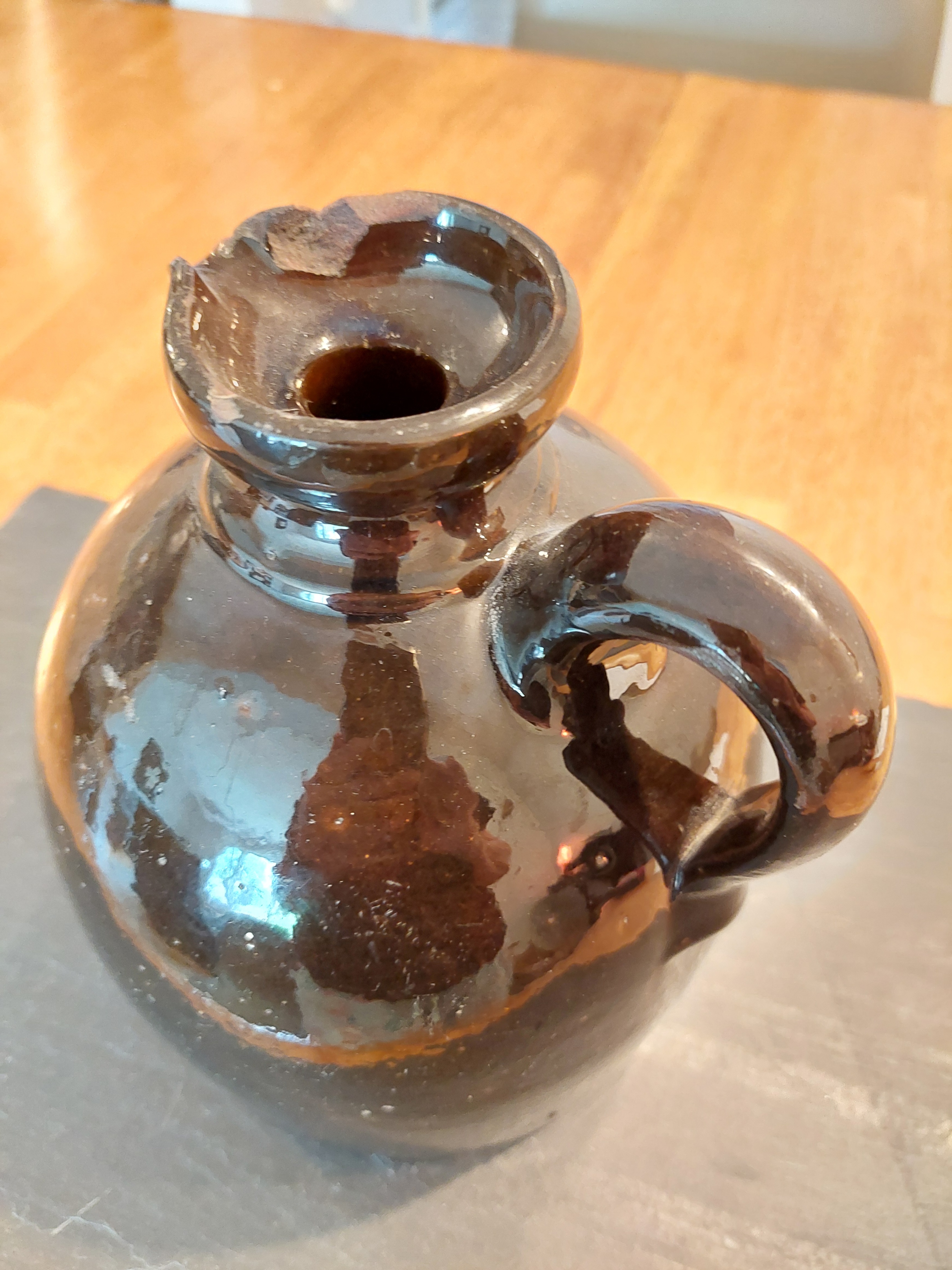 Vintage Redware Dark Brown Ceramic Jug - photo 3