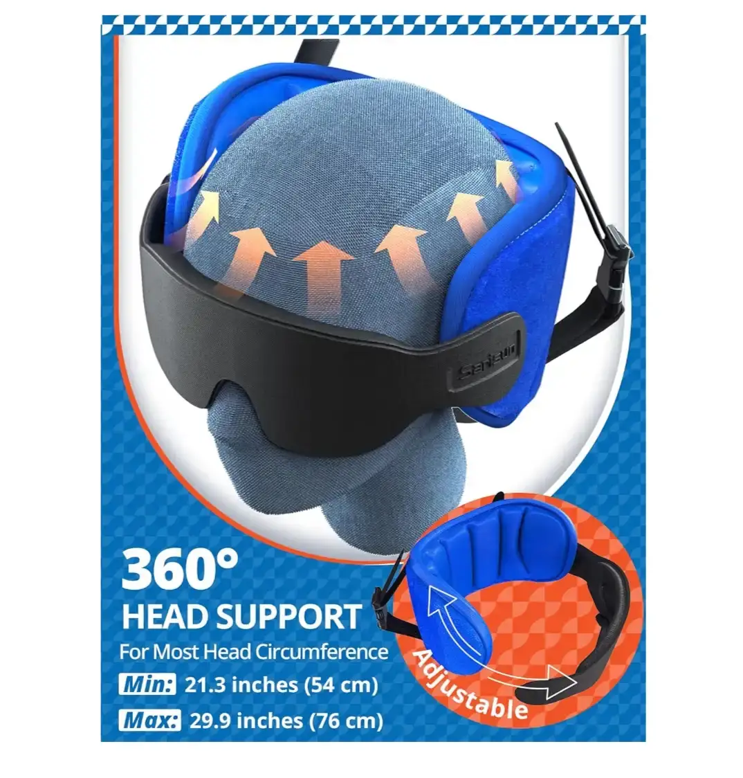 SARISUN Travel Pillow with Eye Mask and Seat Strap - Black - photo 5