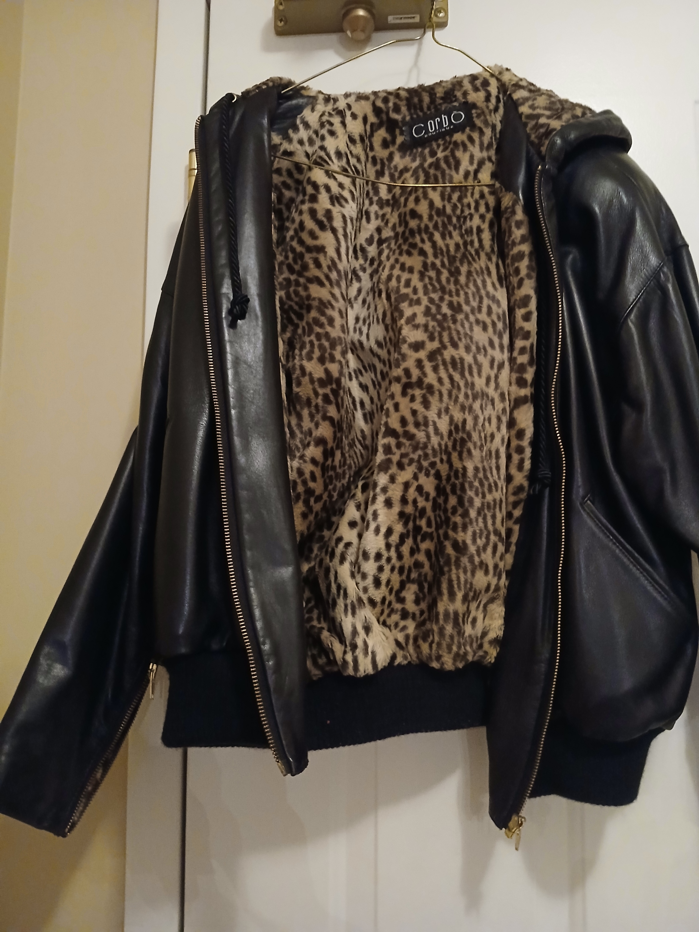 Corbo Faux Leather Hooded Bomber Jacket