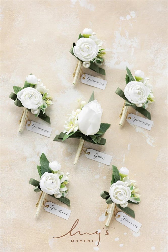 Ling’s Moment Men’s Boutonniere Set – 6 Pcs Wedding