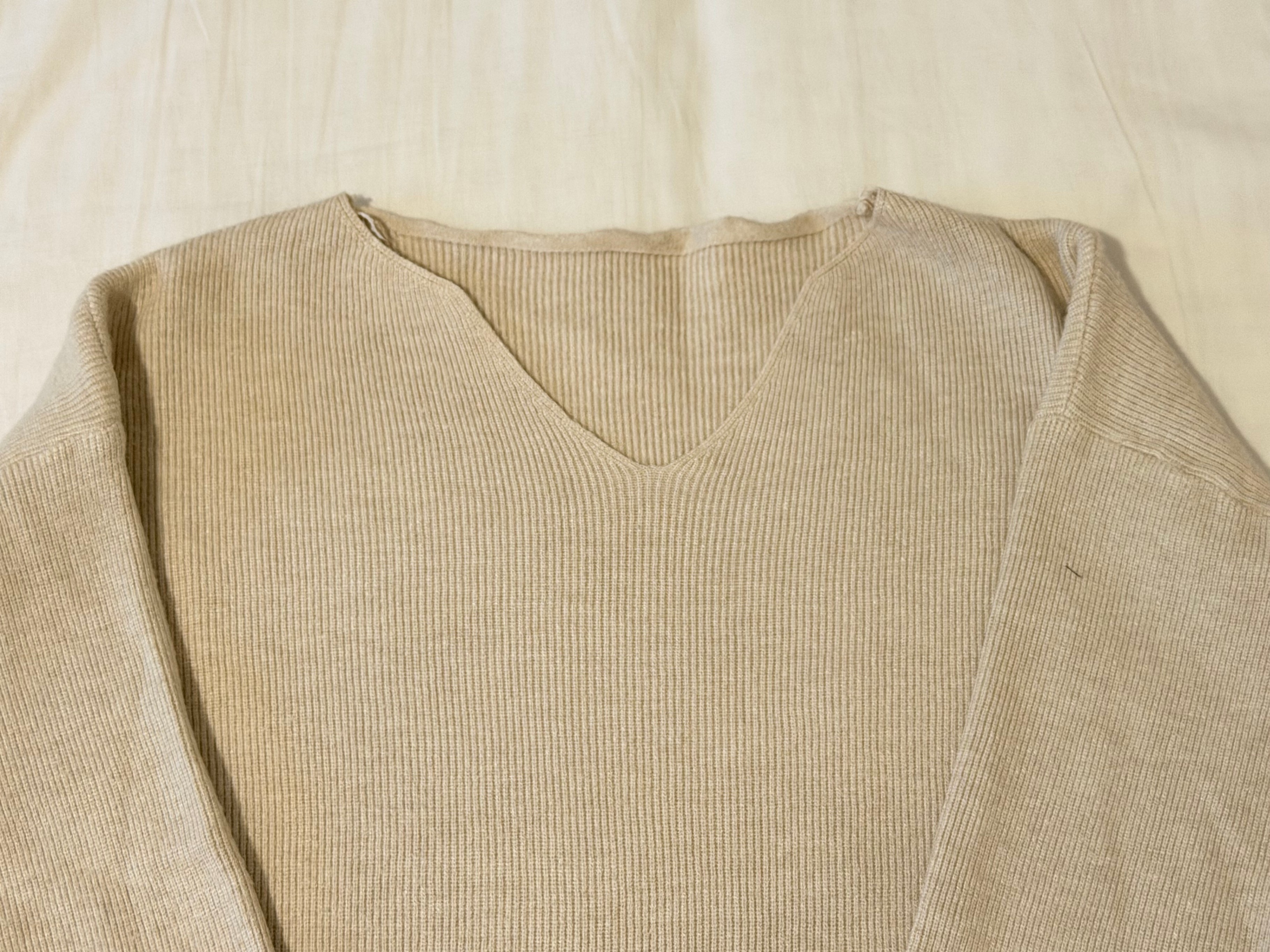 Women’s Beige Ribbed Knit Sweater – Button Cuffs - photo 3