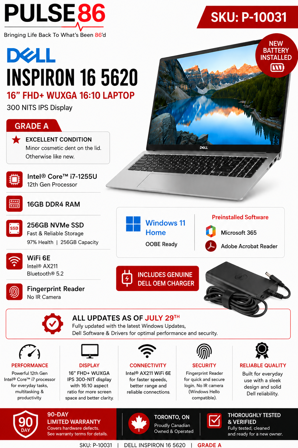 Dell Inspiron 16 5620 i7-1255U 16GB 256GB SSD 16" FHD+ WUXGA IPS