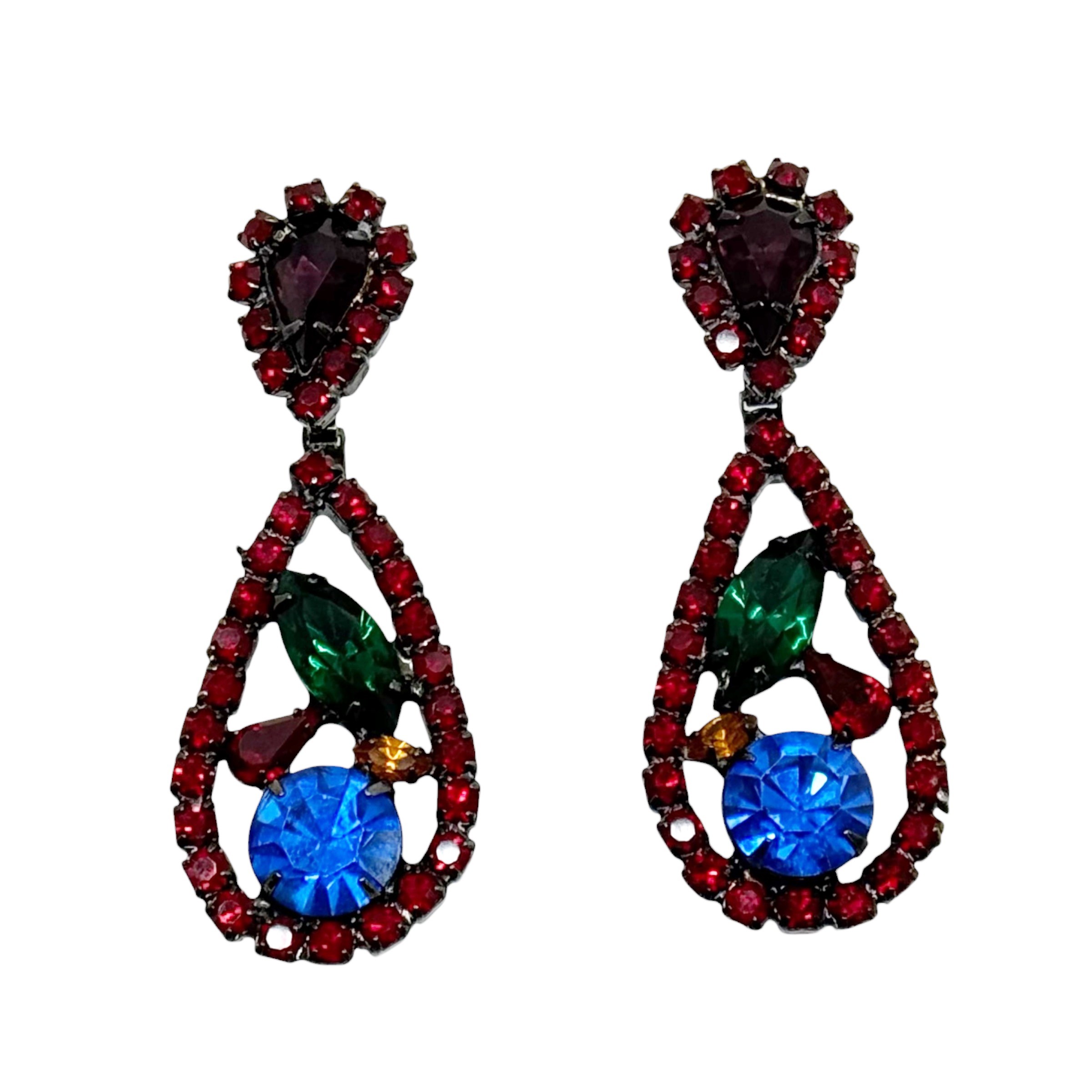 Vintage Black tone rhinestone drop earrings