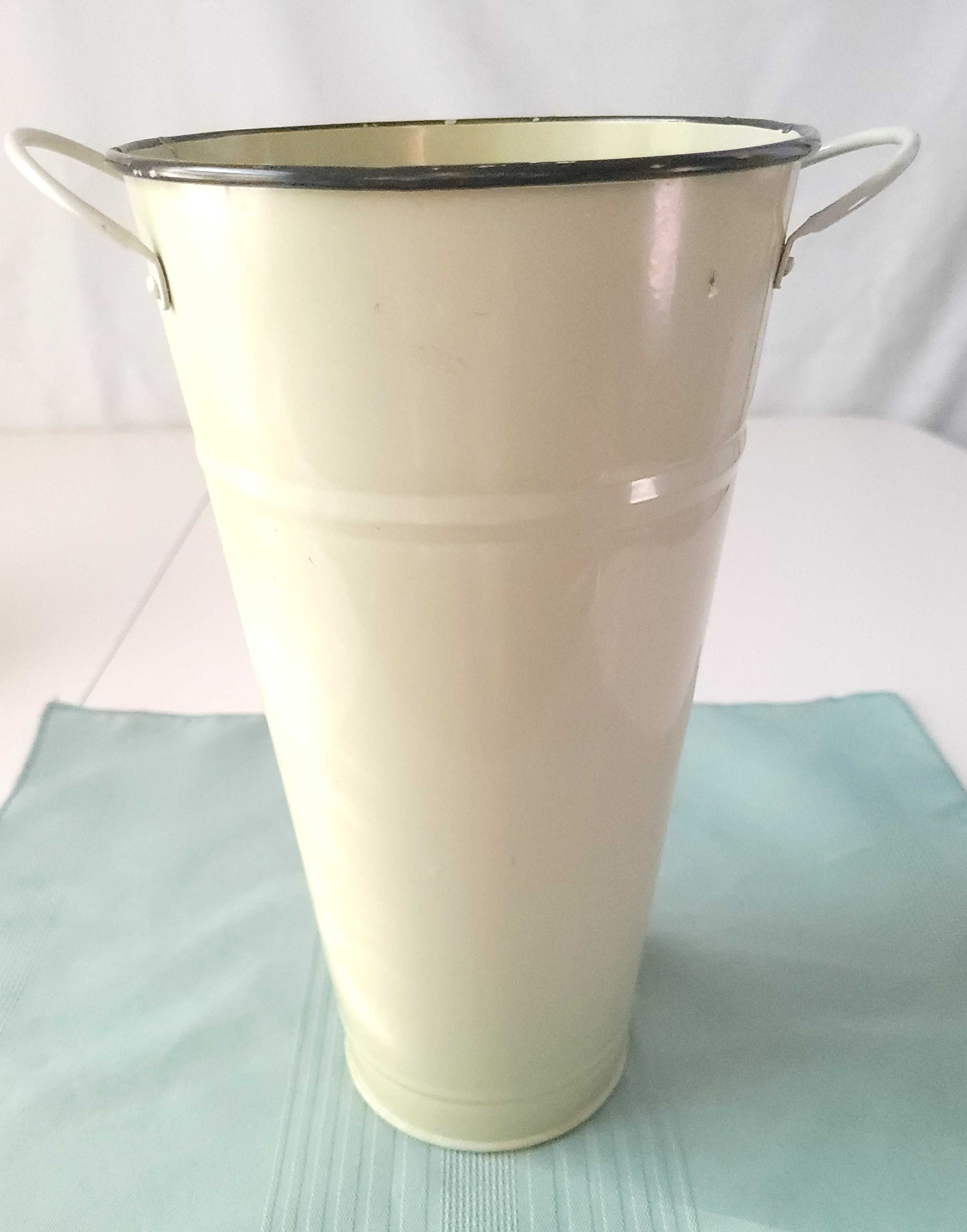 Cream Enamelware French Flower Bucket Vase White Silk Irises 20" - photo 3