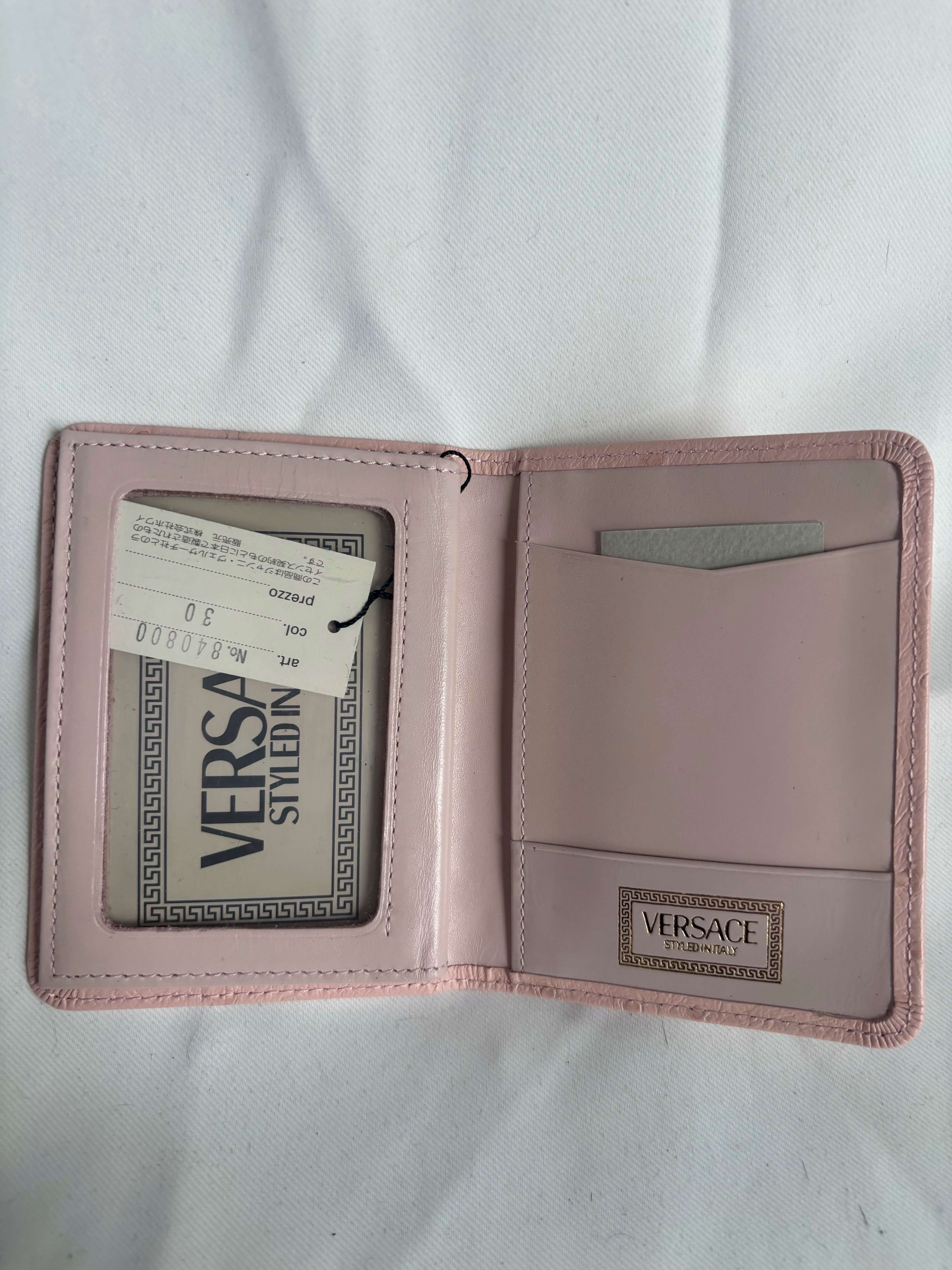 Versace Pink Ostrich Leather Sunburst Motif Bifold Hard Case