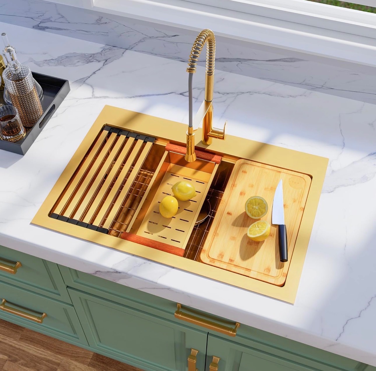Gold Kitchen Sink 304 Stainless Steel 33"x22"x9" Single Bowl