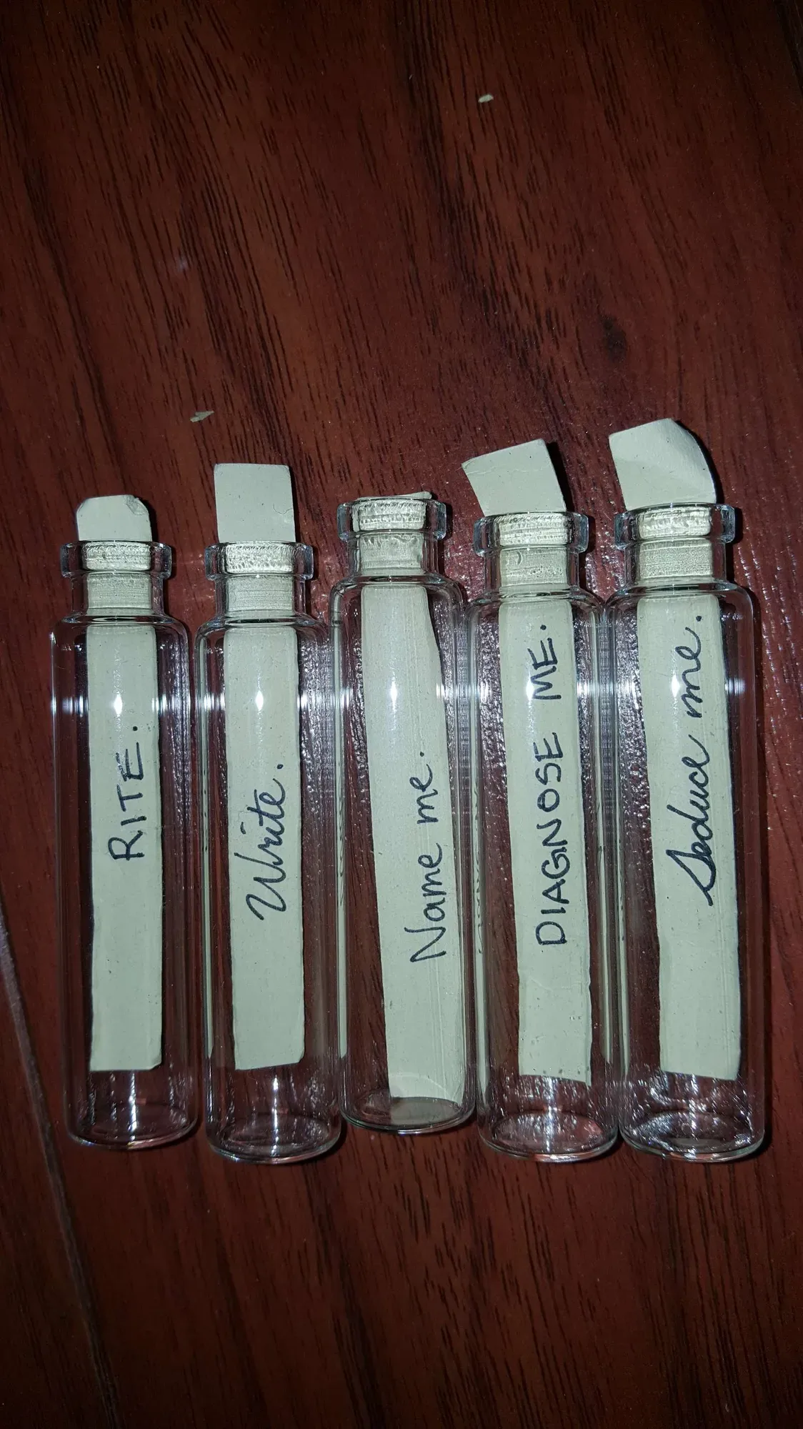 Messages In A Bottle -- write/ rite / "name me" / "diagnose m...