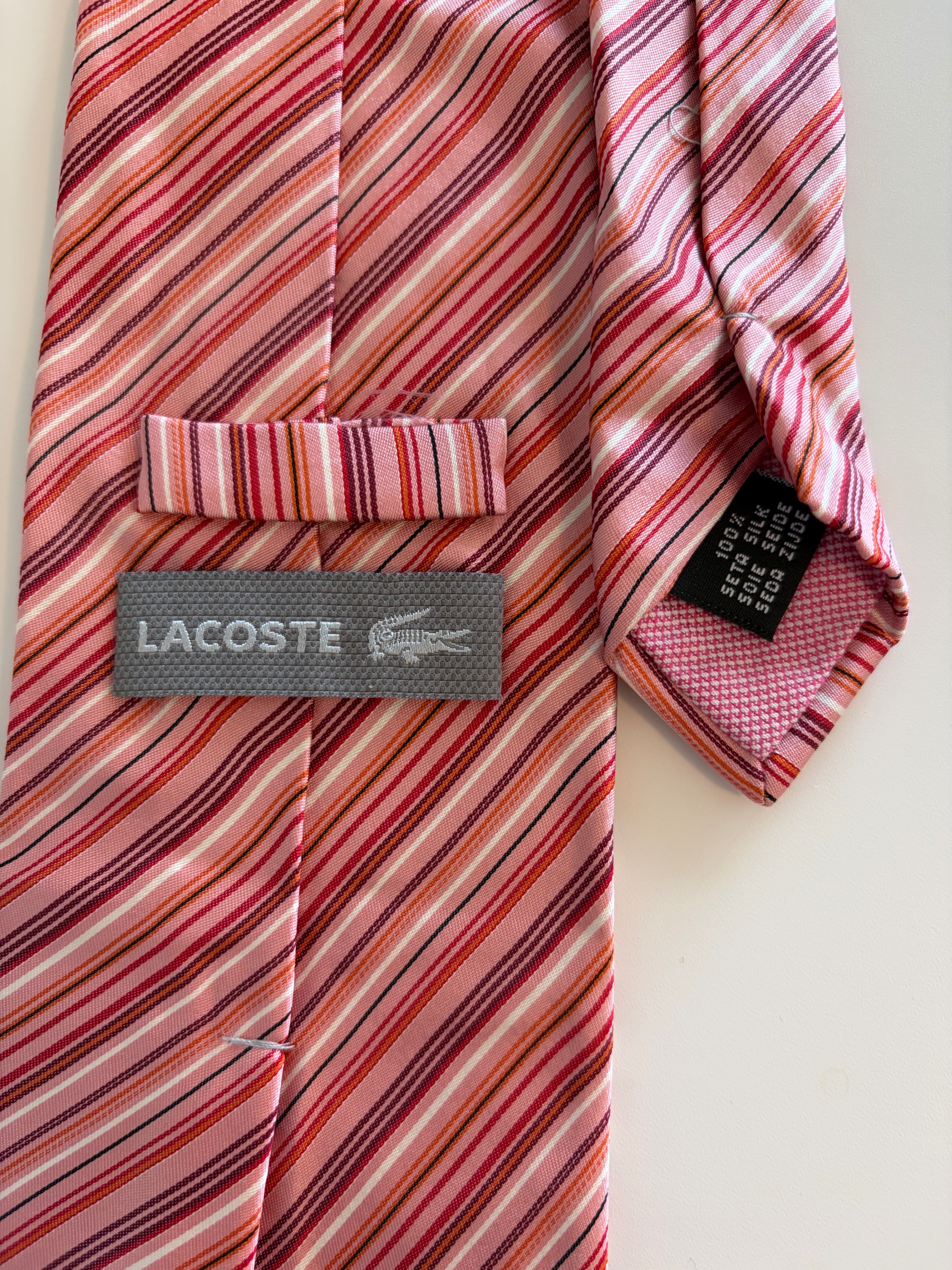 Lacoste Pink Multicolor Striped Silk Tie 100% Silk - photo 4