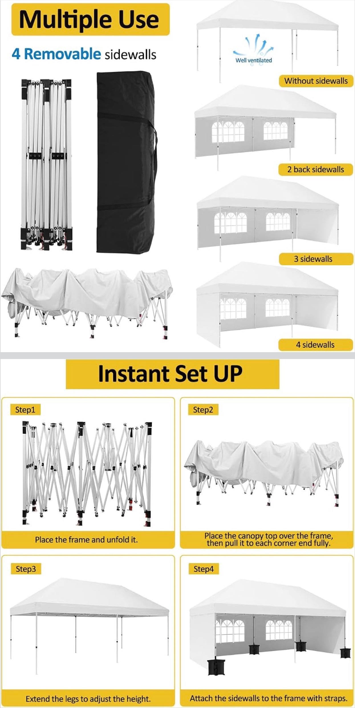 10x20ft Pop Up Canopy Gazebo Commercial Grade Tent 4 Sidewalls - photo 4