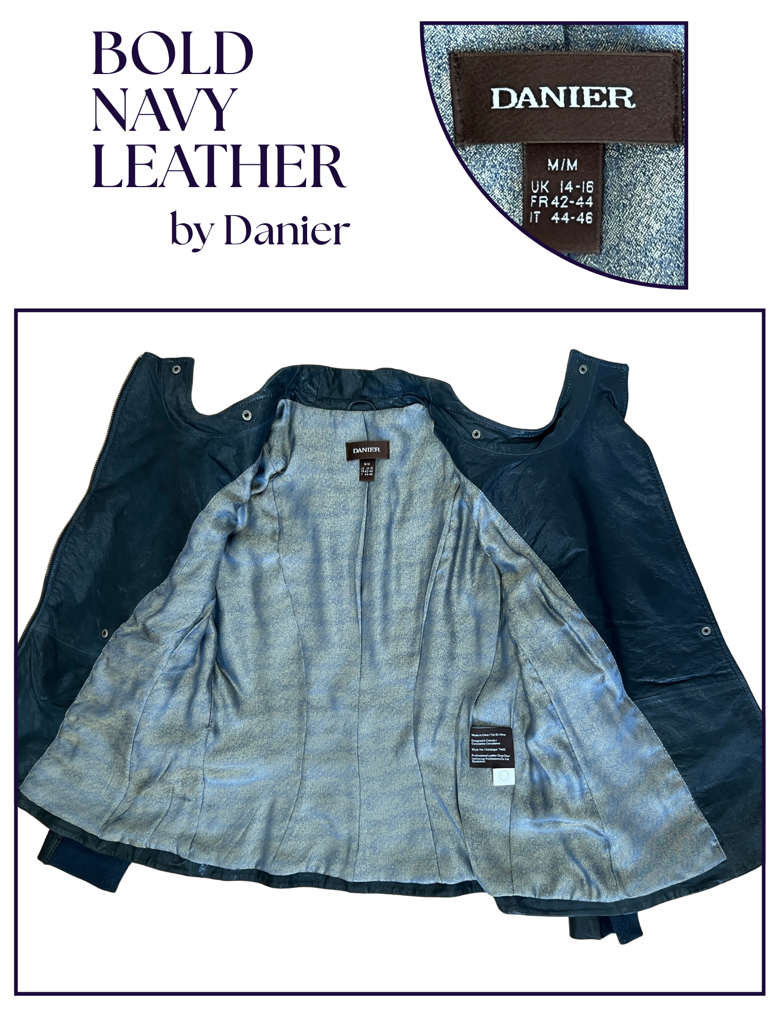 Danier Navy Leather Women's Jacket - Size M - photo 4