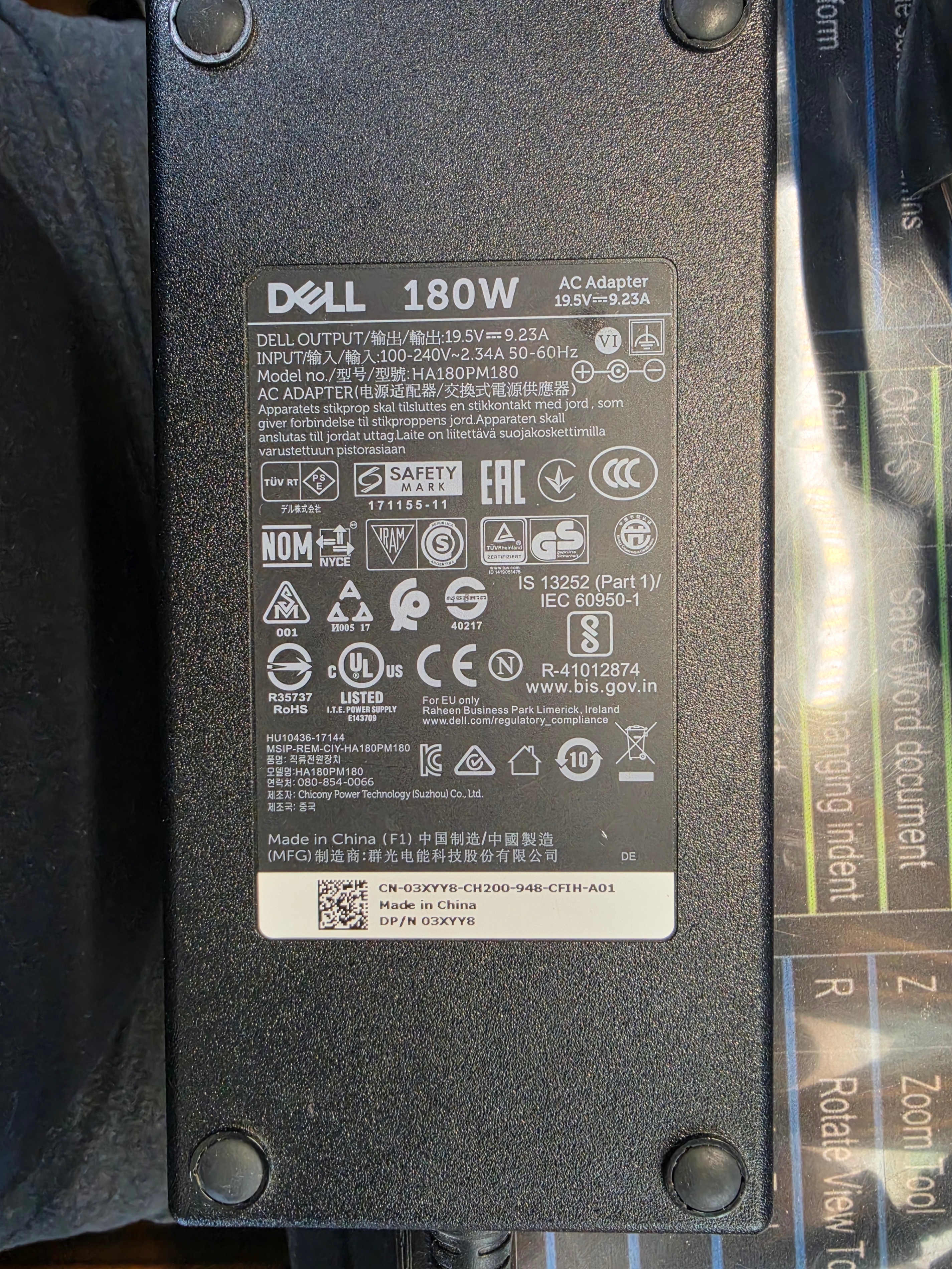 Dell OEM 180W Laptop Charger 19.5V 9.23A – 7.4mm Center Pin NEW - photo 2