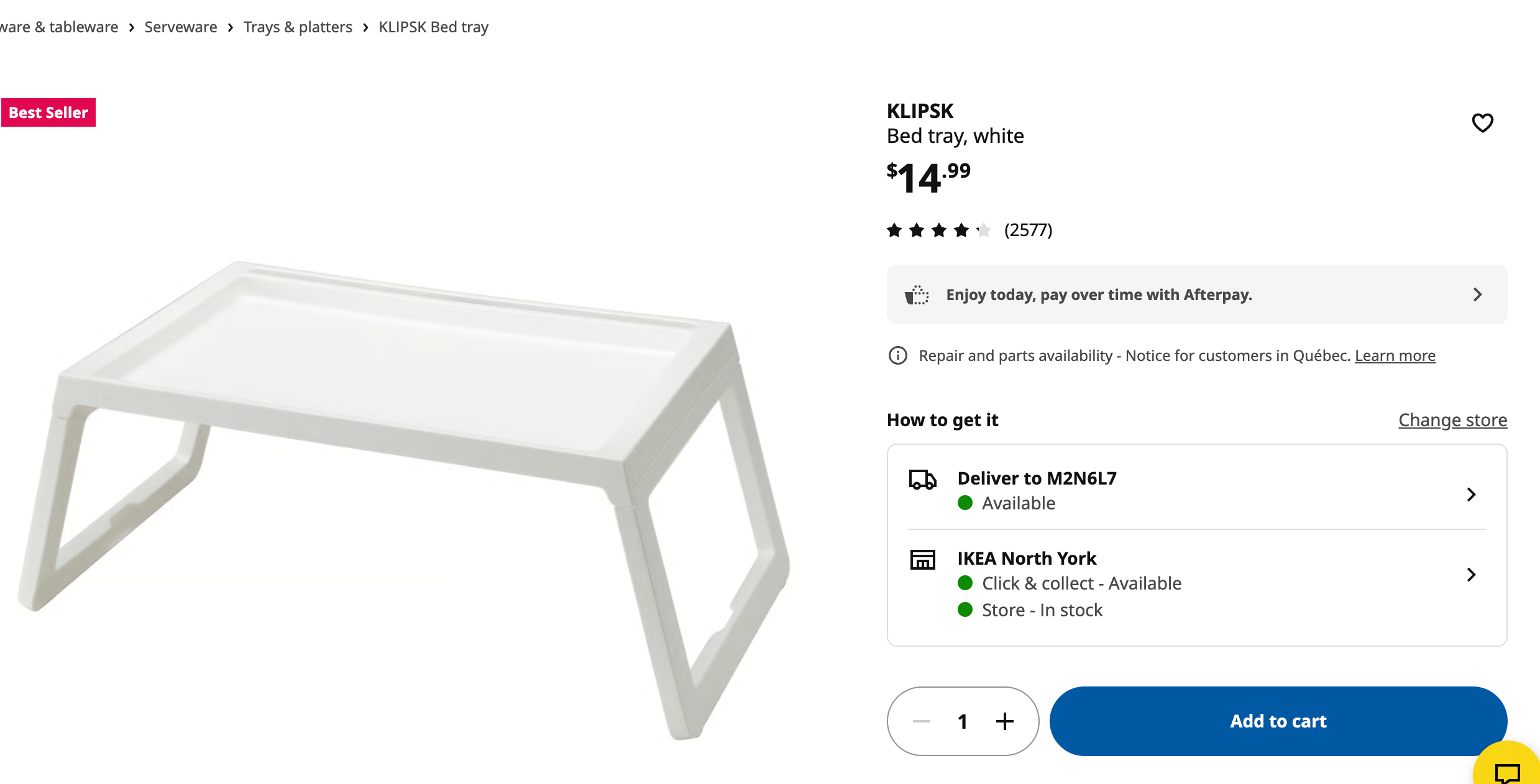 IKEA KLIPSK Foldable Bed Tray / Laptop Table – White - photo 2