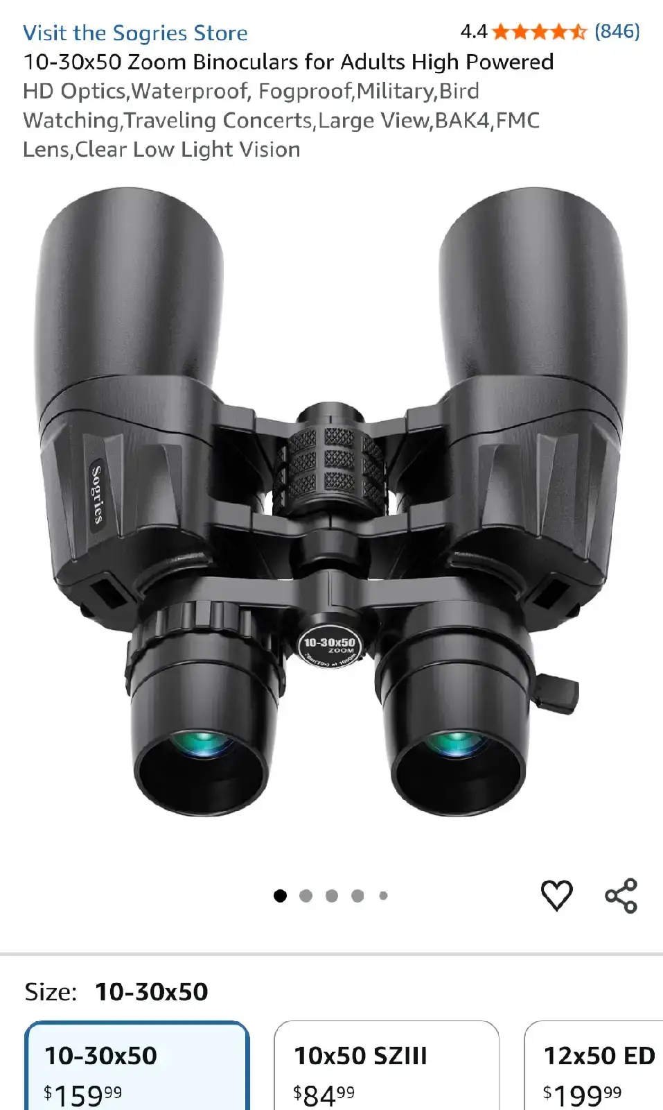 Sogries 10-30x50 Zoom Binoculars