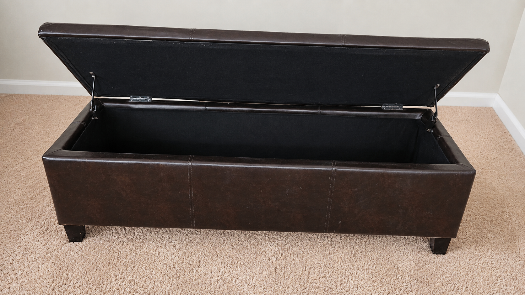 Large Dark Brown Faux Leather Storage Ottoman Bench - photo 2
