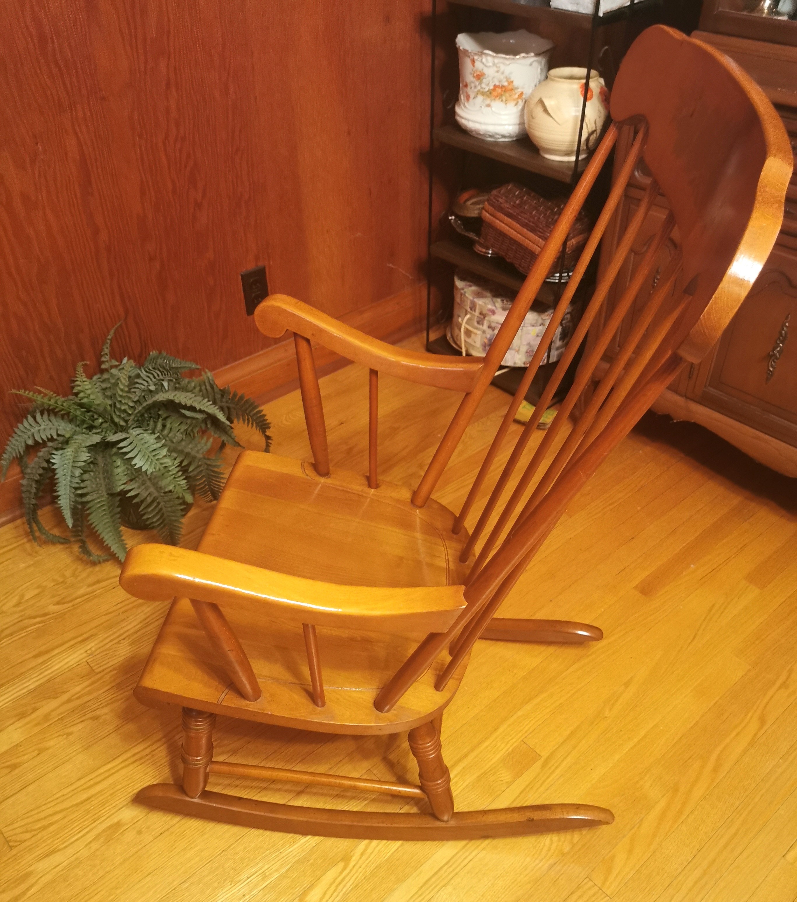 1960s Solid Maple Rocking Chair Classic Colonial Revival Spindle