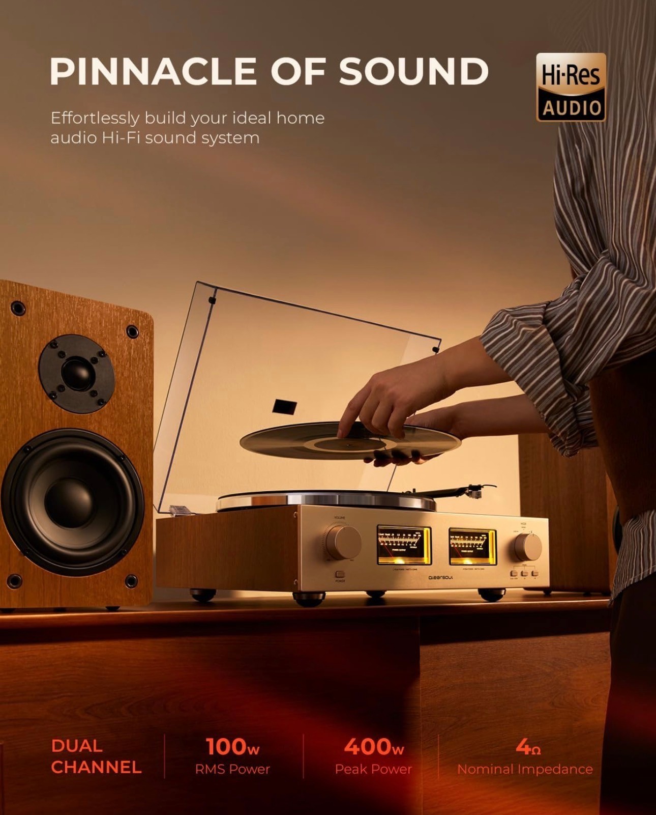 Turntable HiFire X Vinyl Record Player Duel 100W Speakers & VU M - photo 2