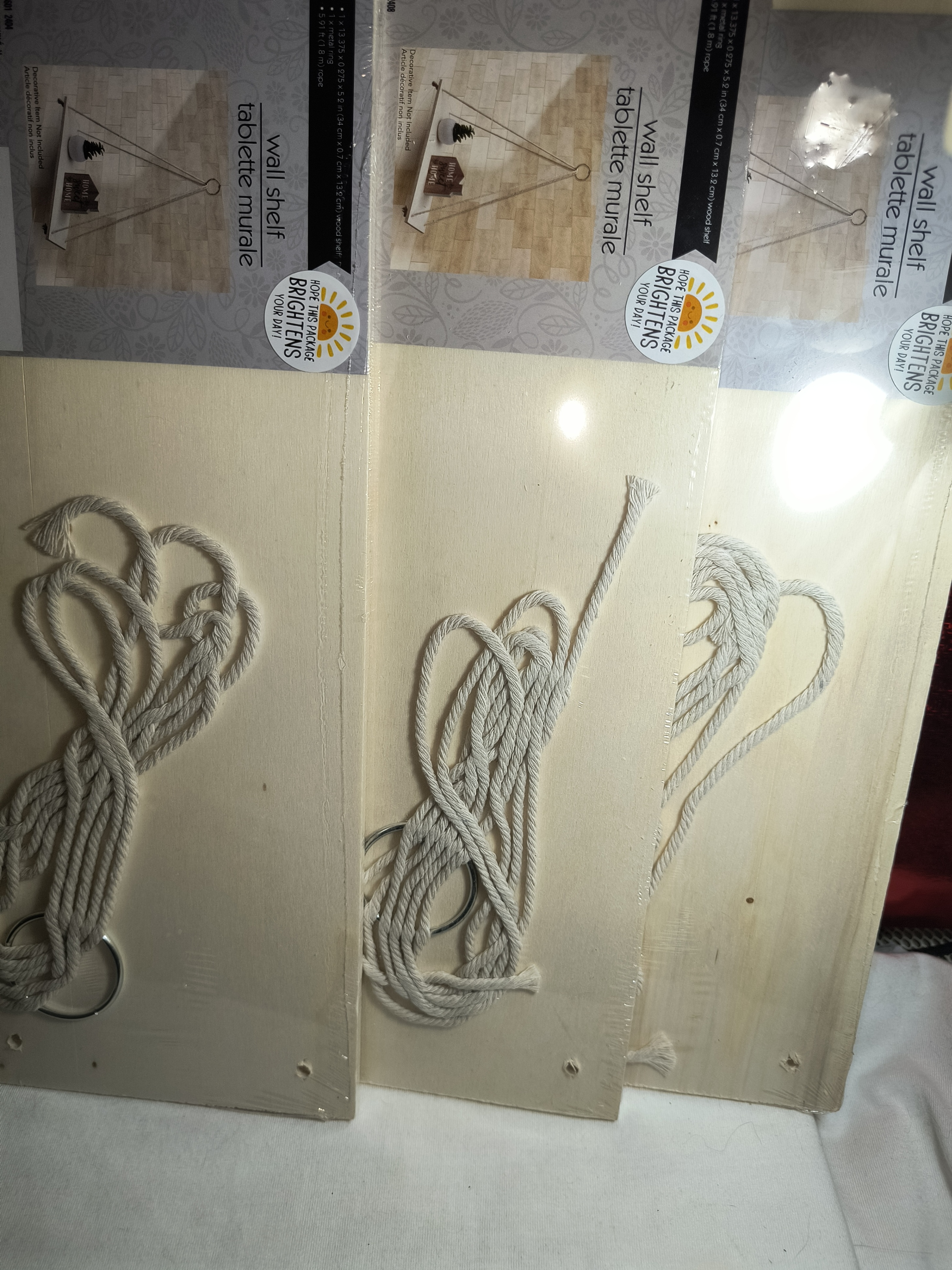 3x for 1 DIY Floating Wood Wall Shelf | Boho Hanging Rope & Ring - photo 2