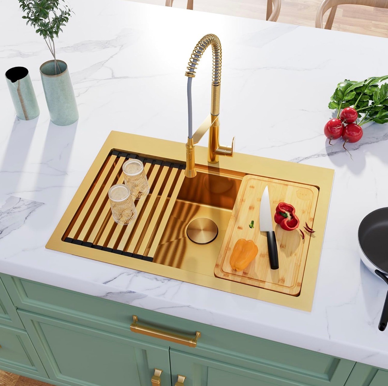 Gold Kitchen Sink 304 Stainless Steel 33"x22"x9" Single Bowl - photo 5