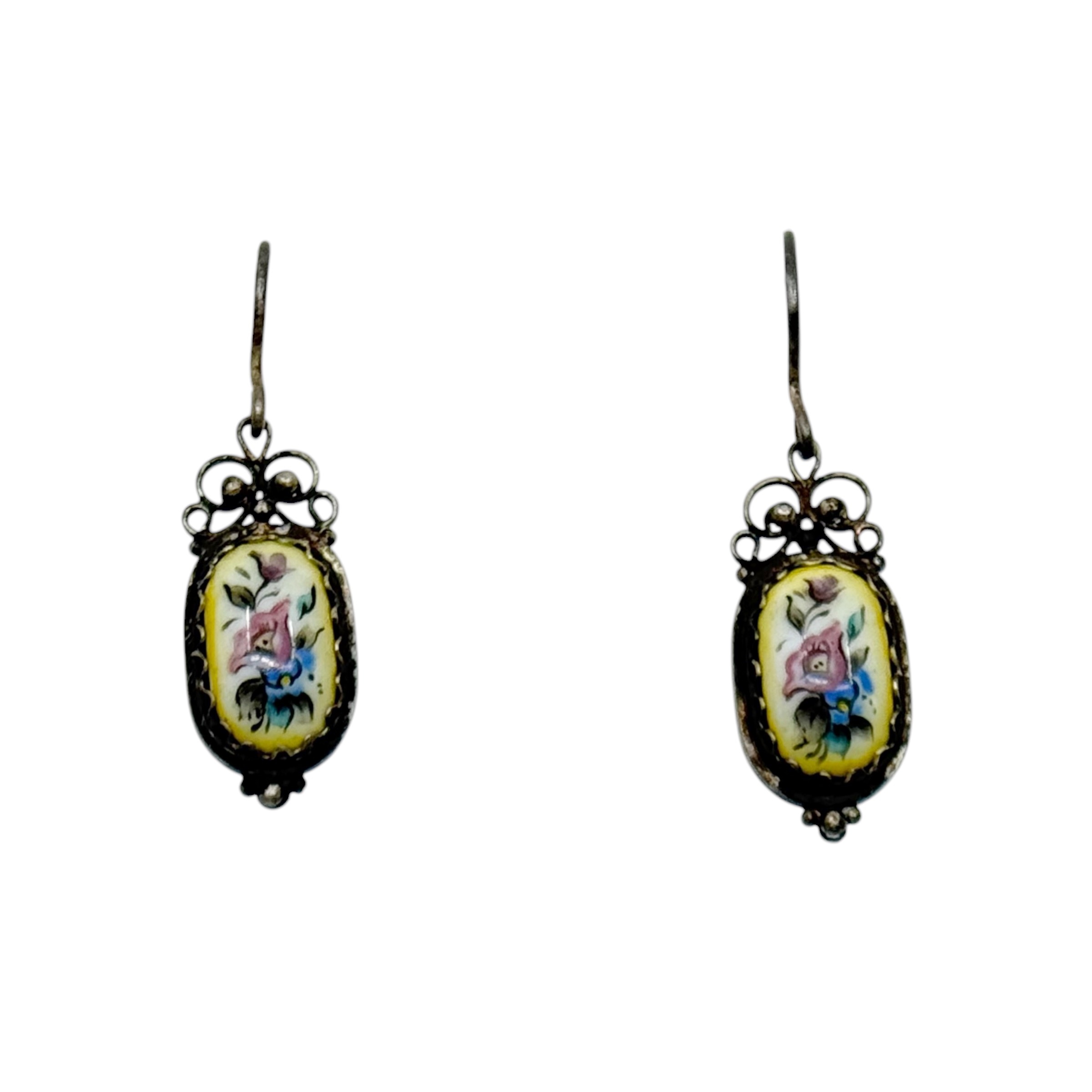 Vintage USSR Russian silver plated Hand Painted enamel earrings - photo 3