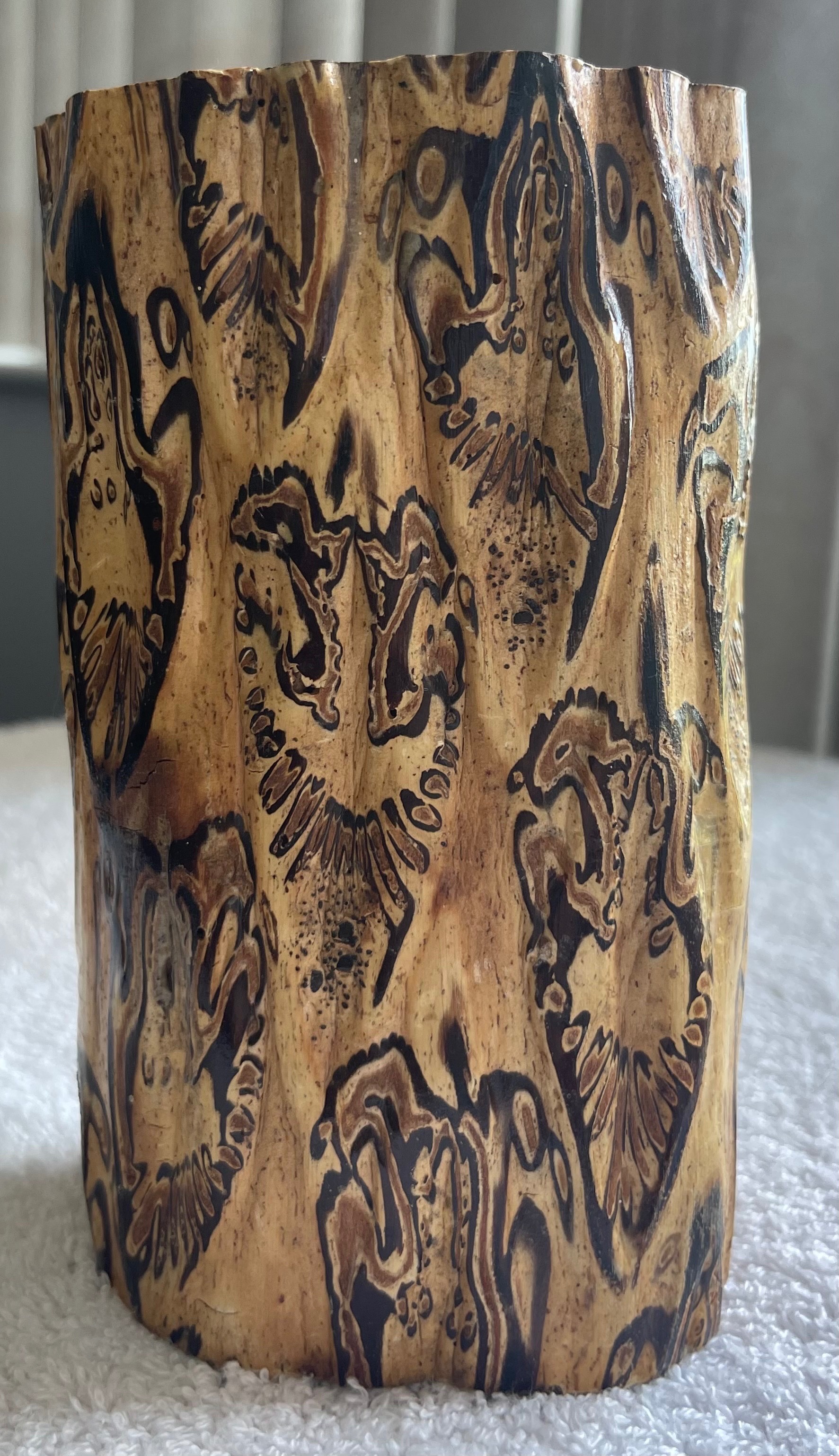 Vintage New Zealand Ponga Tree Fern Carved Wooden Vase 5" - photo 3