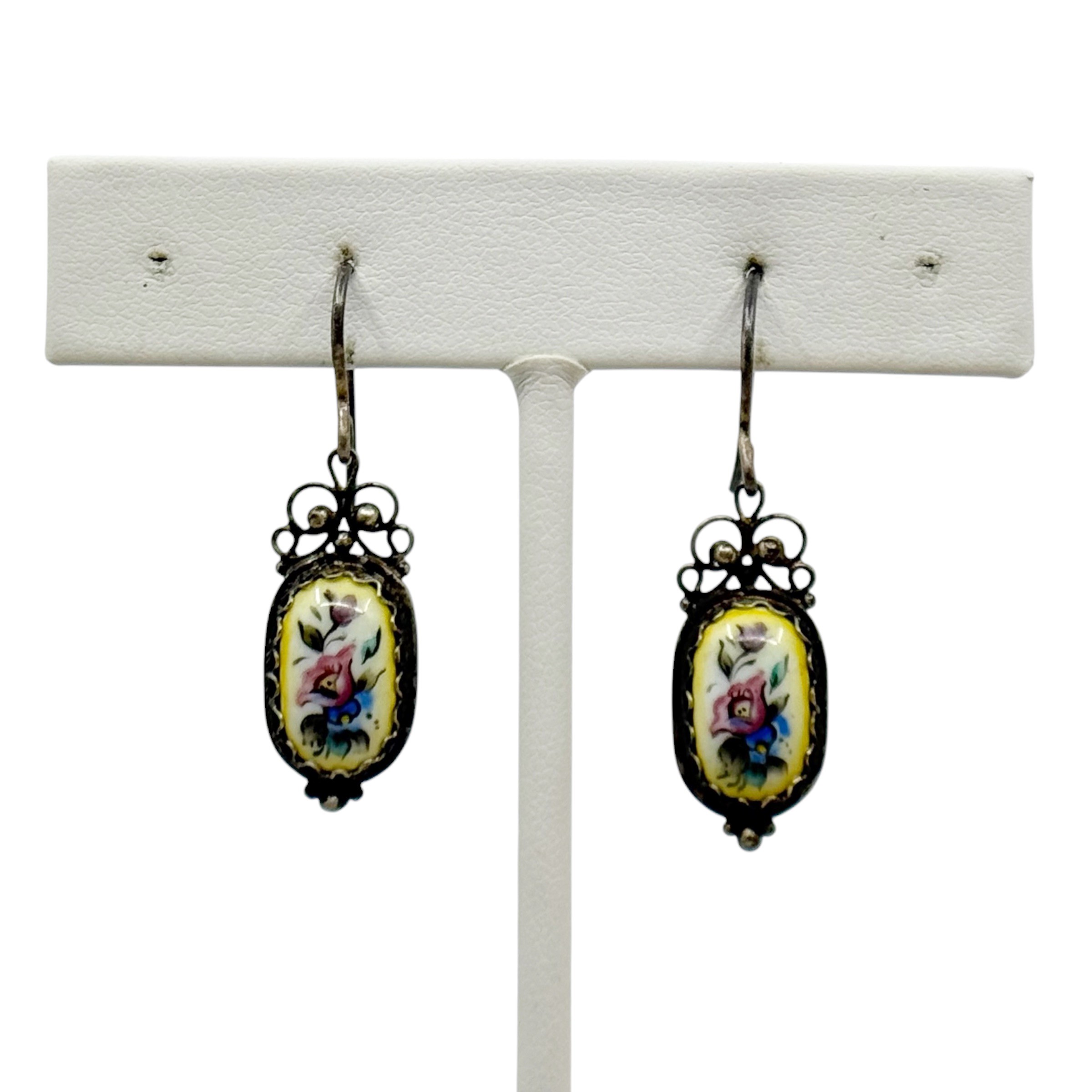 Vintage USSR Russian silver plated Hand Painted enamel earrings - photo 2