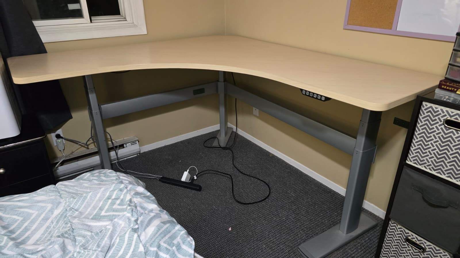 Large electric height-adjustable L-shaped standing desk