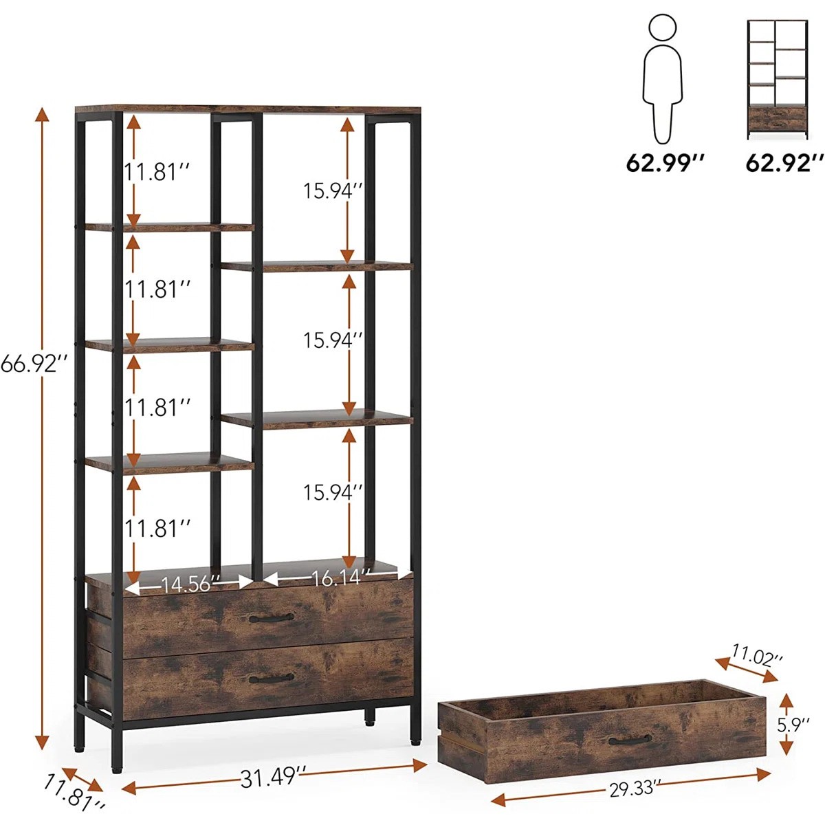 Shelf with 2 Drawers – Dark Brown & Black - photo 3