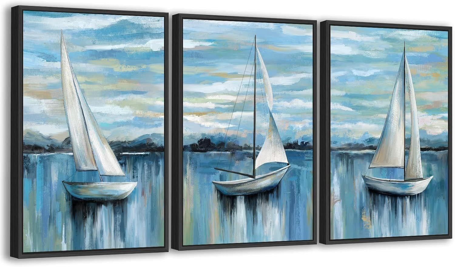 Canvas Wall Art Set of 3 Sailboats - photo 2