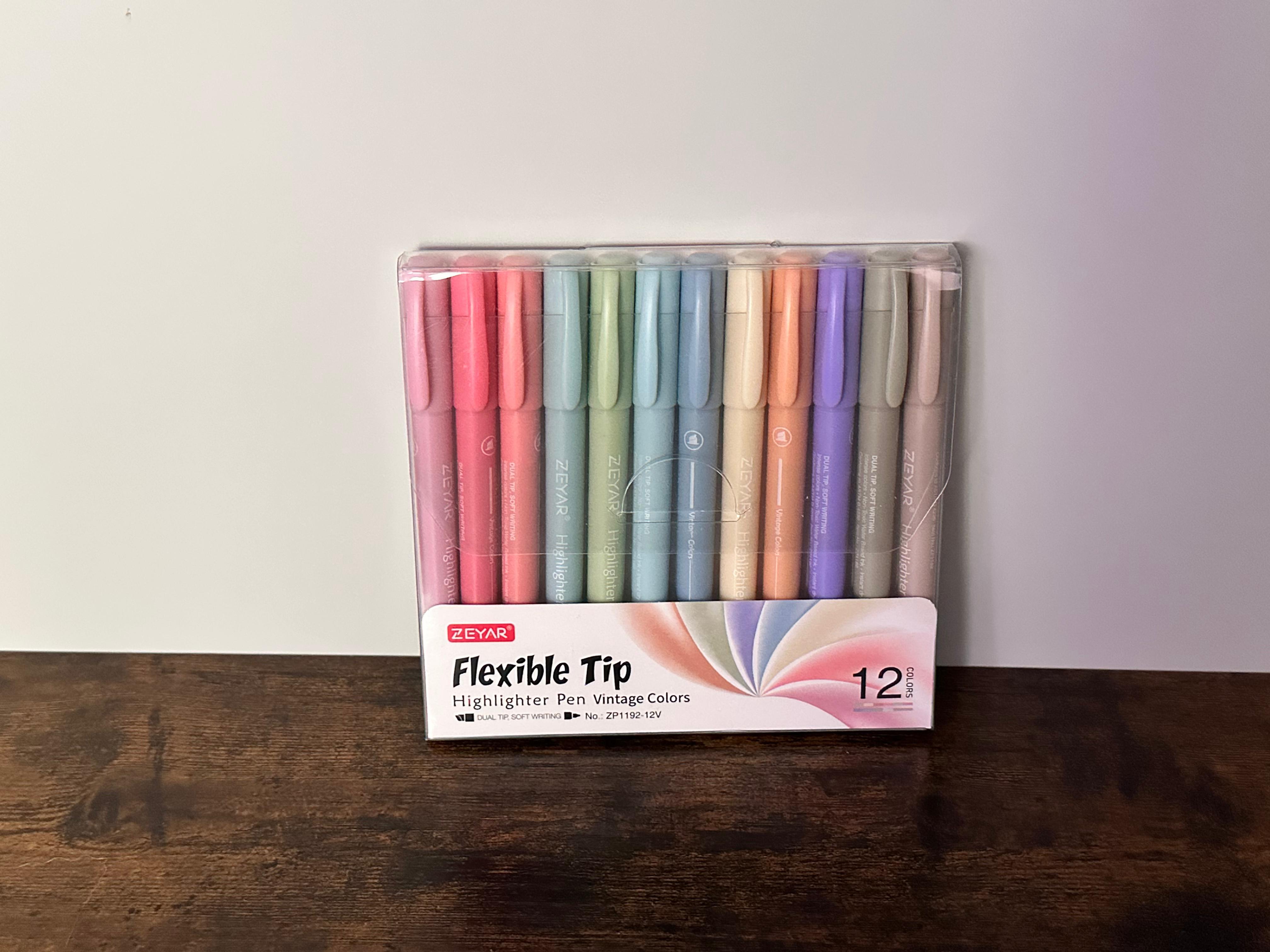 ZEYAR Flexible Tip Highlighter Pen Vintage Colors (12 Pack)