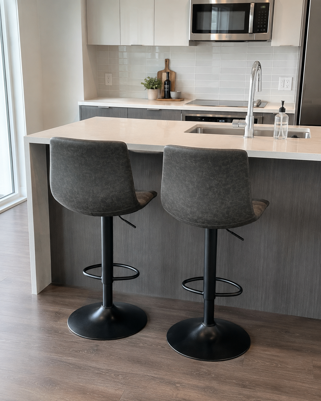 Pair of Adjustable Swivel Bar Stools – Dark Grey - photo 2