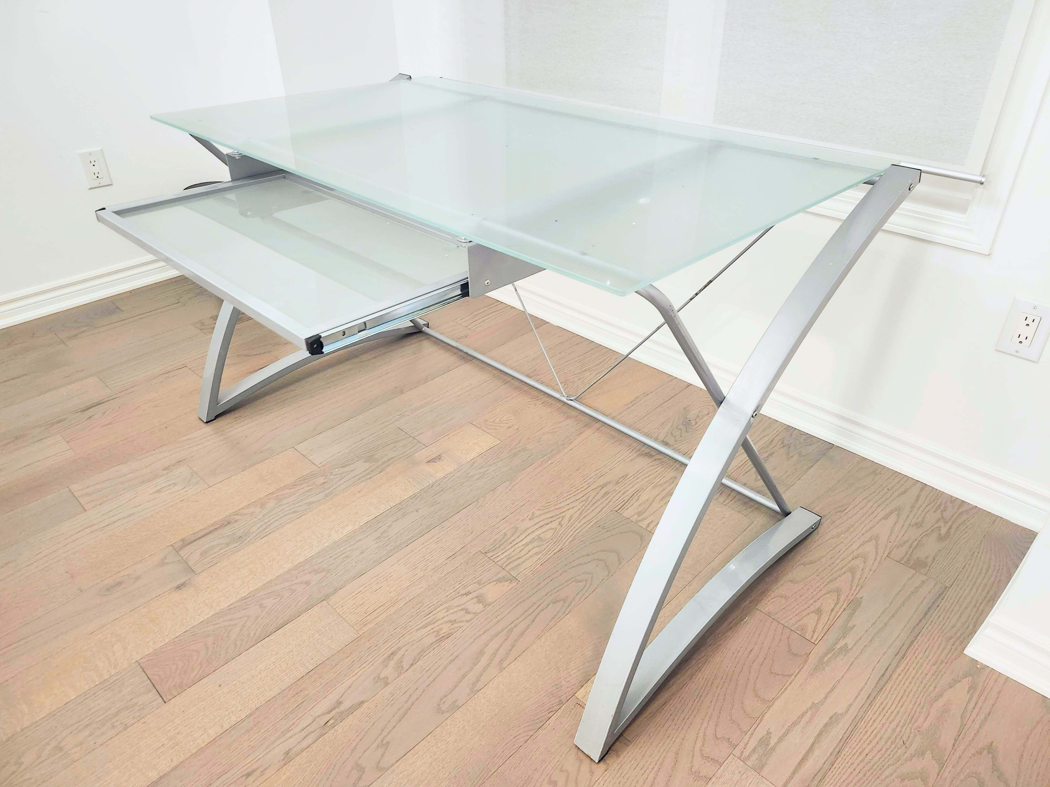 Like New EQ3 Glass Top Office Desk with Drawer - photo 5
