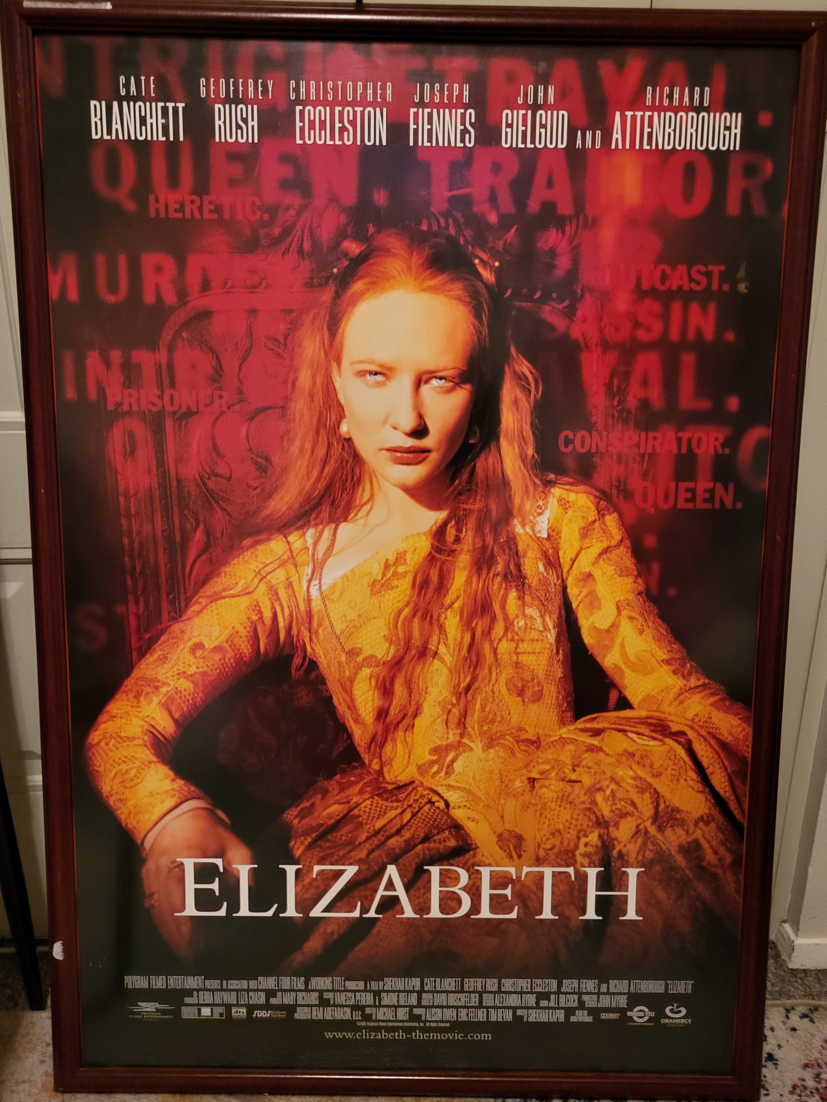 🎬 ORIGINAL 1998 “ELIZABETH” MOVIE POSTER – FRAMED – 42" × 29" 🎬