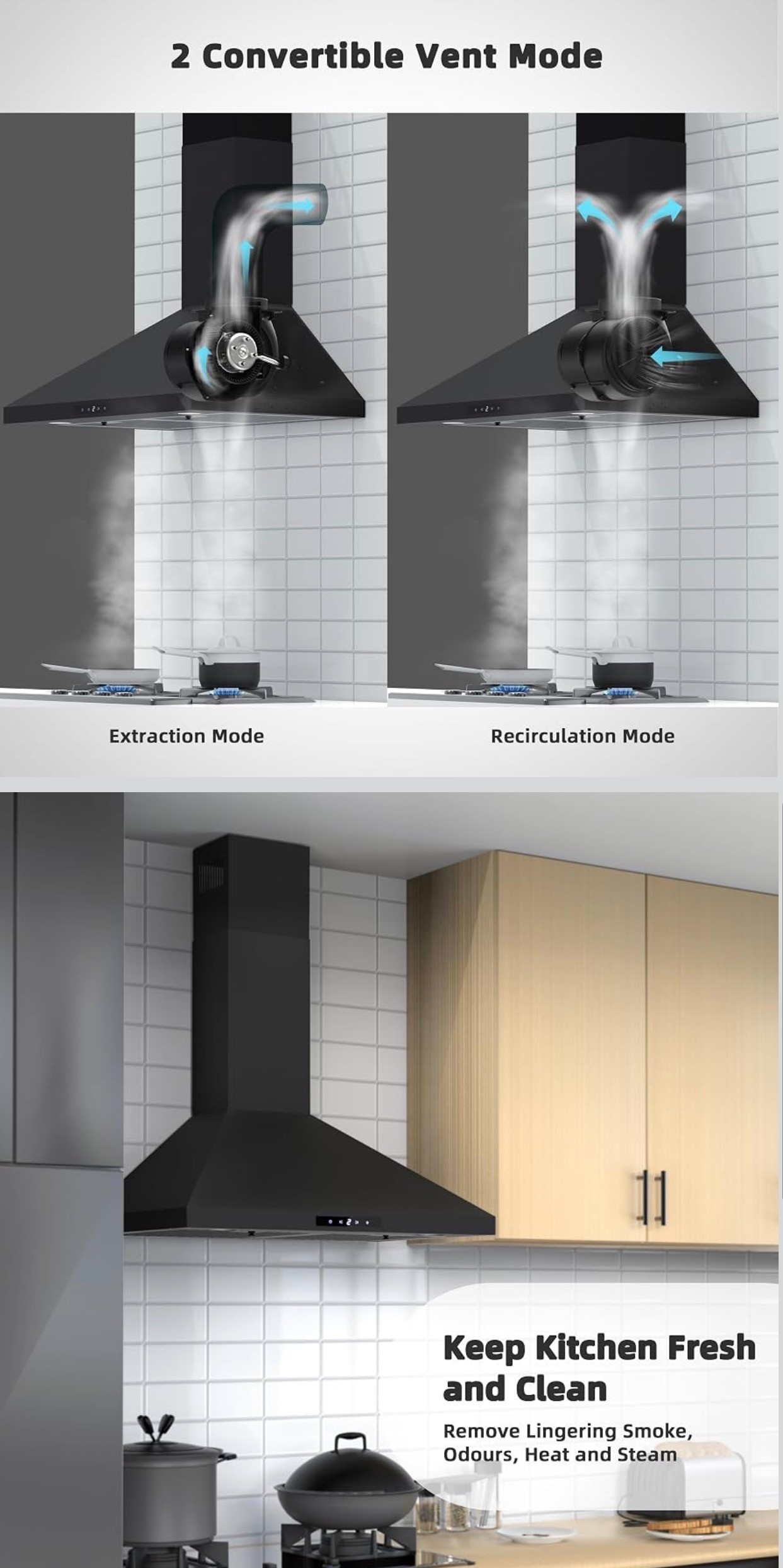 Black Range Hood 30" Stainless Steel Touch Control 9-Speed Fan - photo 3
