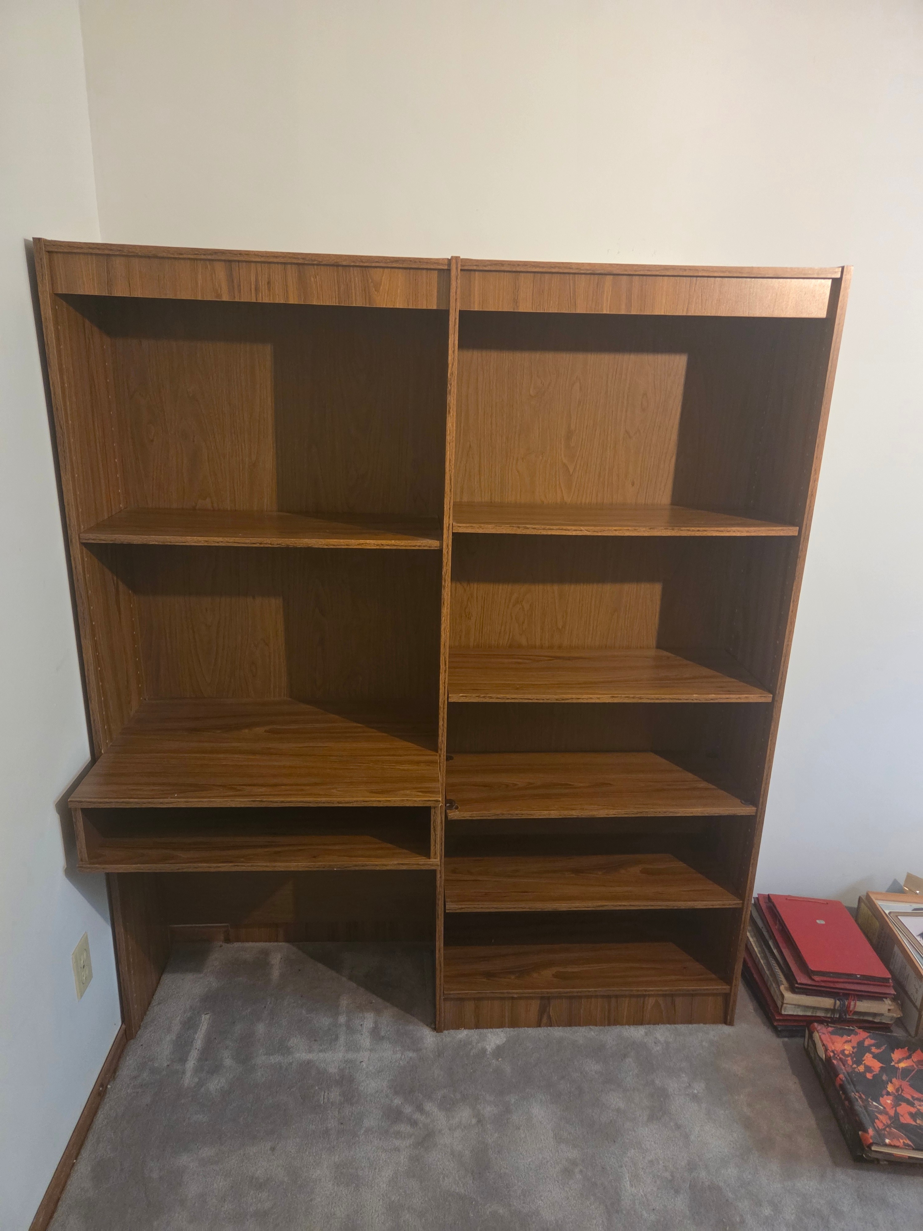 56" Home Office Desk & Adjustable Bookcase Wall Unit, Oak Finish