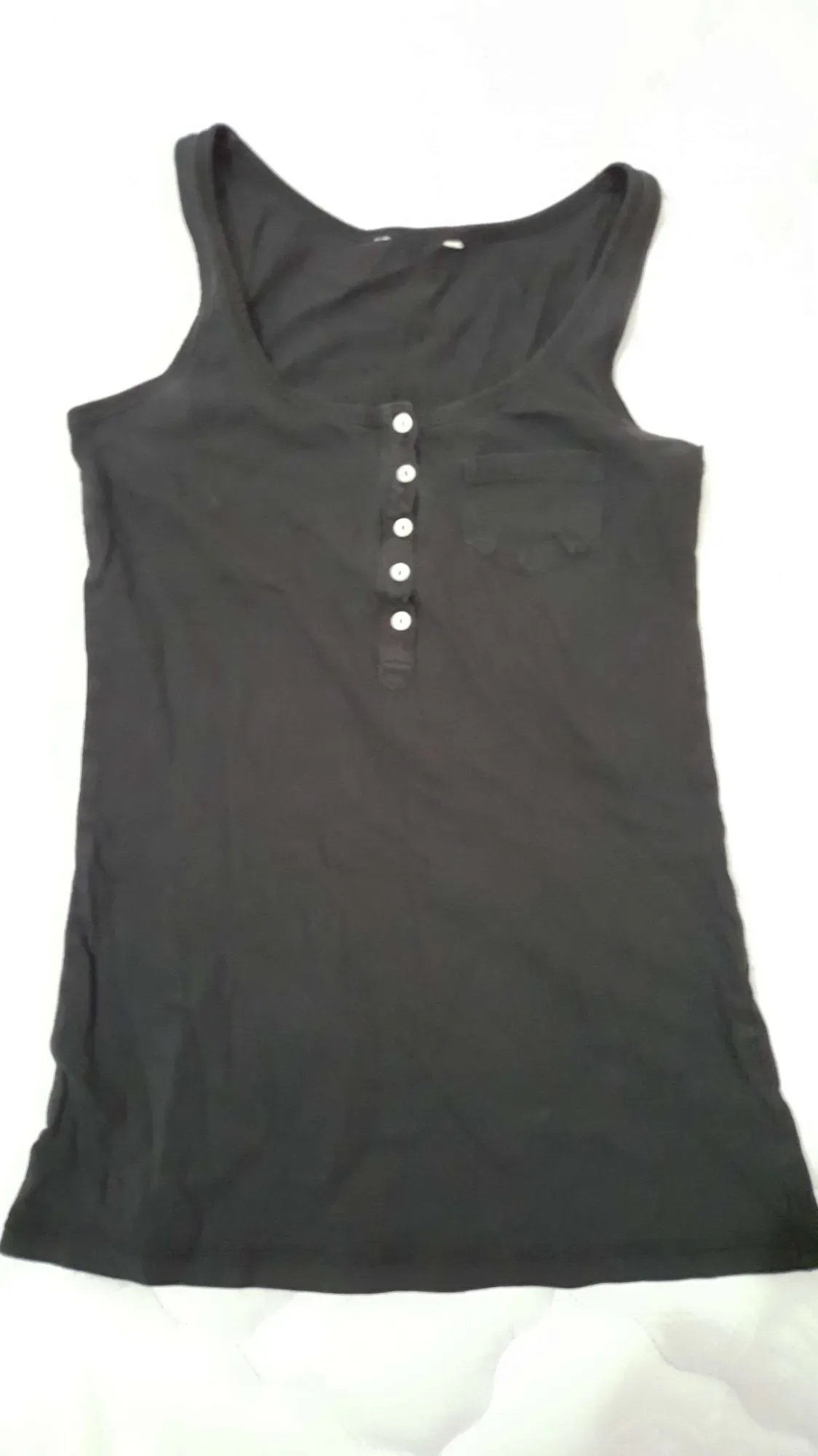 Black Button Tank Top w Pocket -- color is monochrome - photo 2