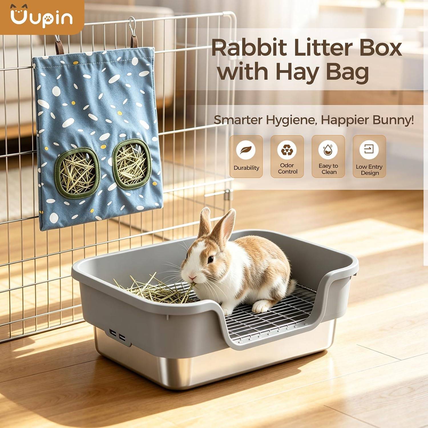 Uupin Rabbit Litter Box with Hay Feeder - photo 3
