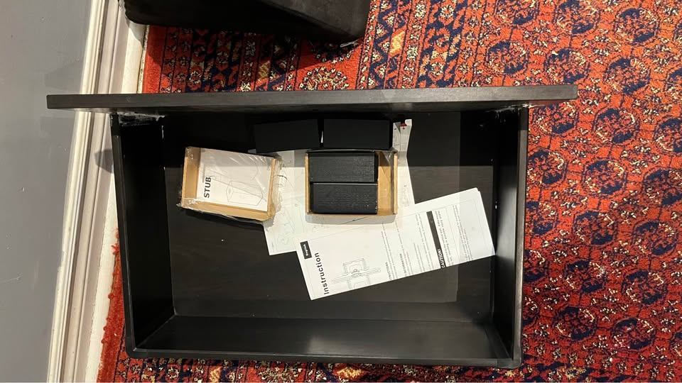 Moving Out Sale: Black-Brown TV Bench with Glass Doors - photo 2