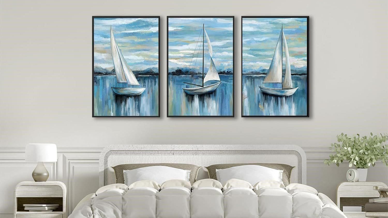Canvas Wall Art Set of 3 Sailboats - photo 3
