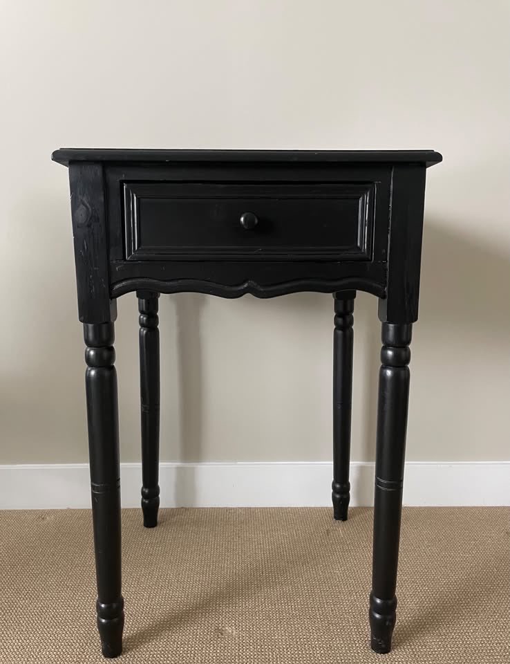Black Wood Side Table with Drawer – Great Condition