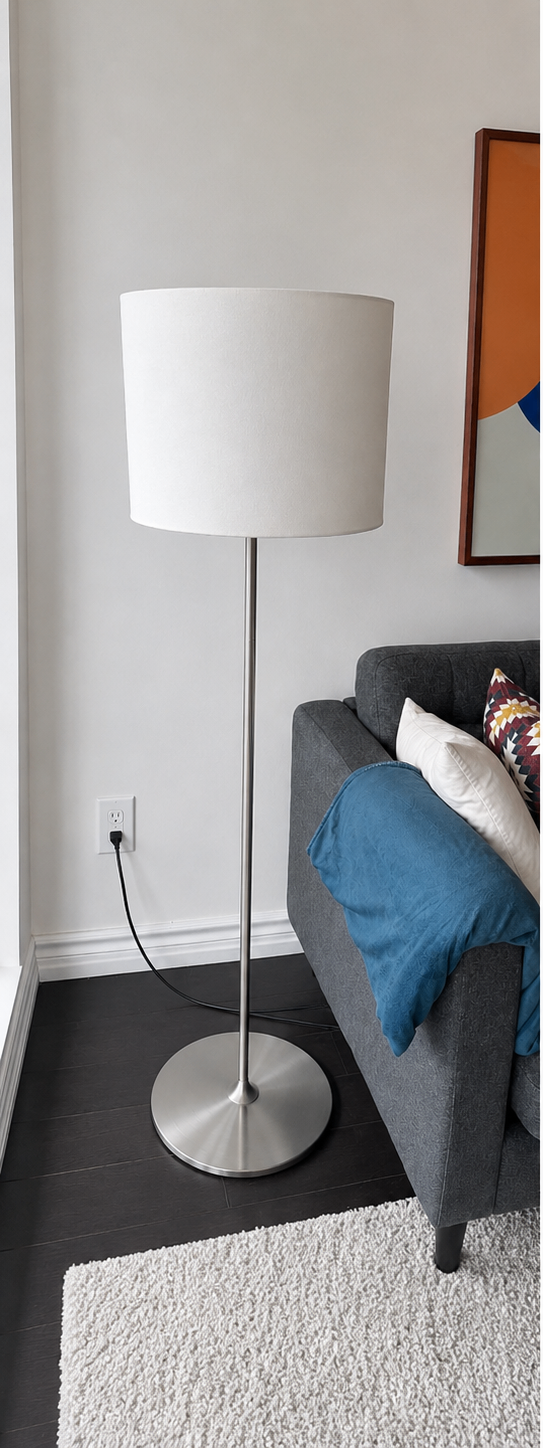 Modern Brushed Metal Floor Lamp – Large White Shade - photo 2