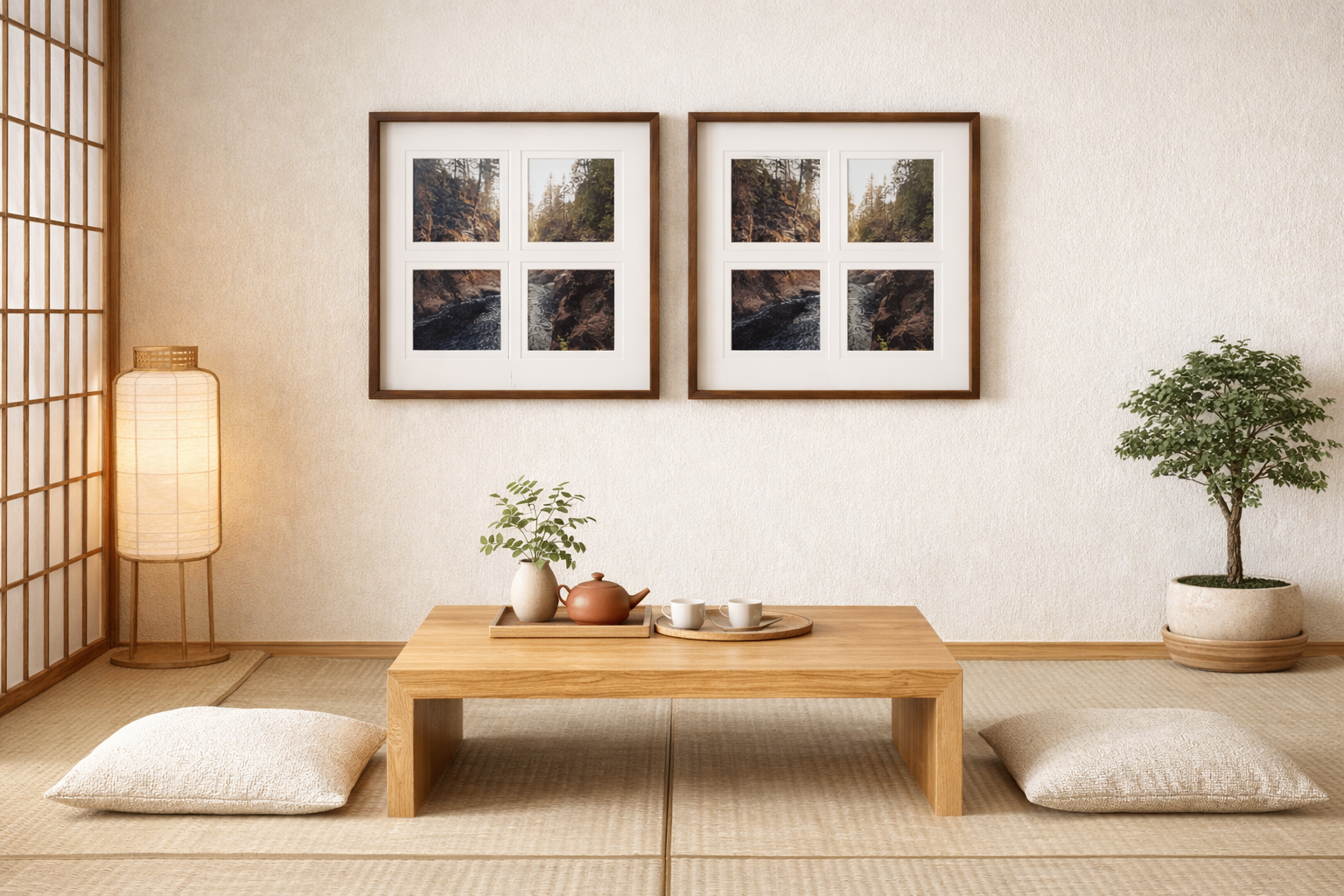 Set of 2 Walnut-Framed Nature Photo Collages – Modern Home Decor - photo 4