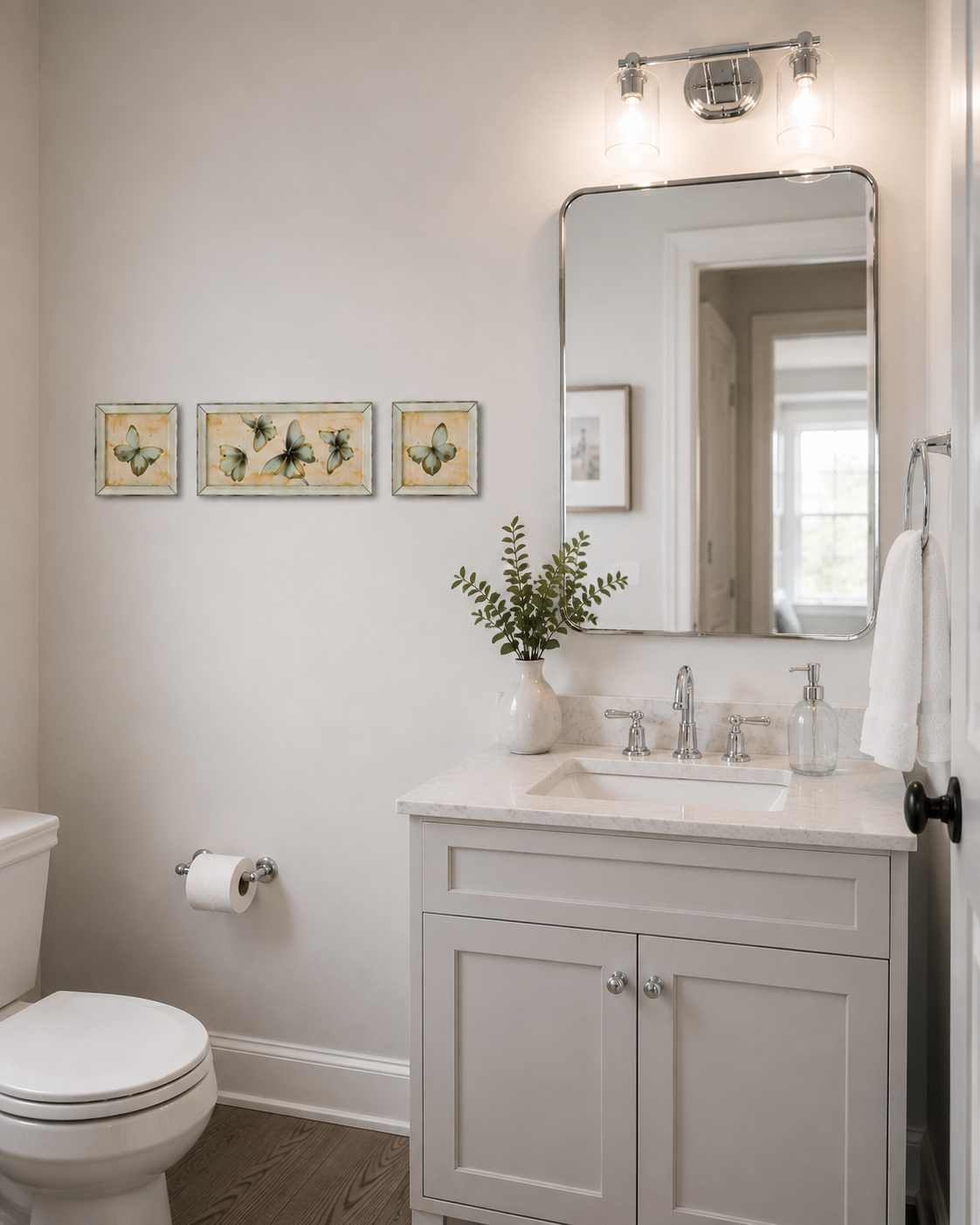 Set of 3 Mirrored Butterfly Wall Art (2pc 8" x 8" + 1pc 8" x 16) - photo 4