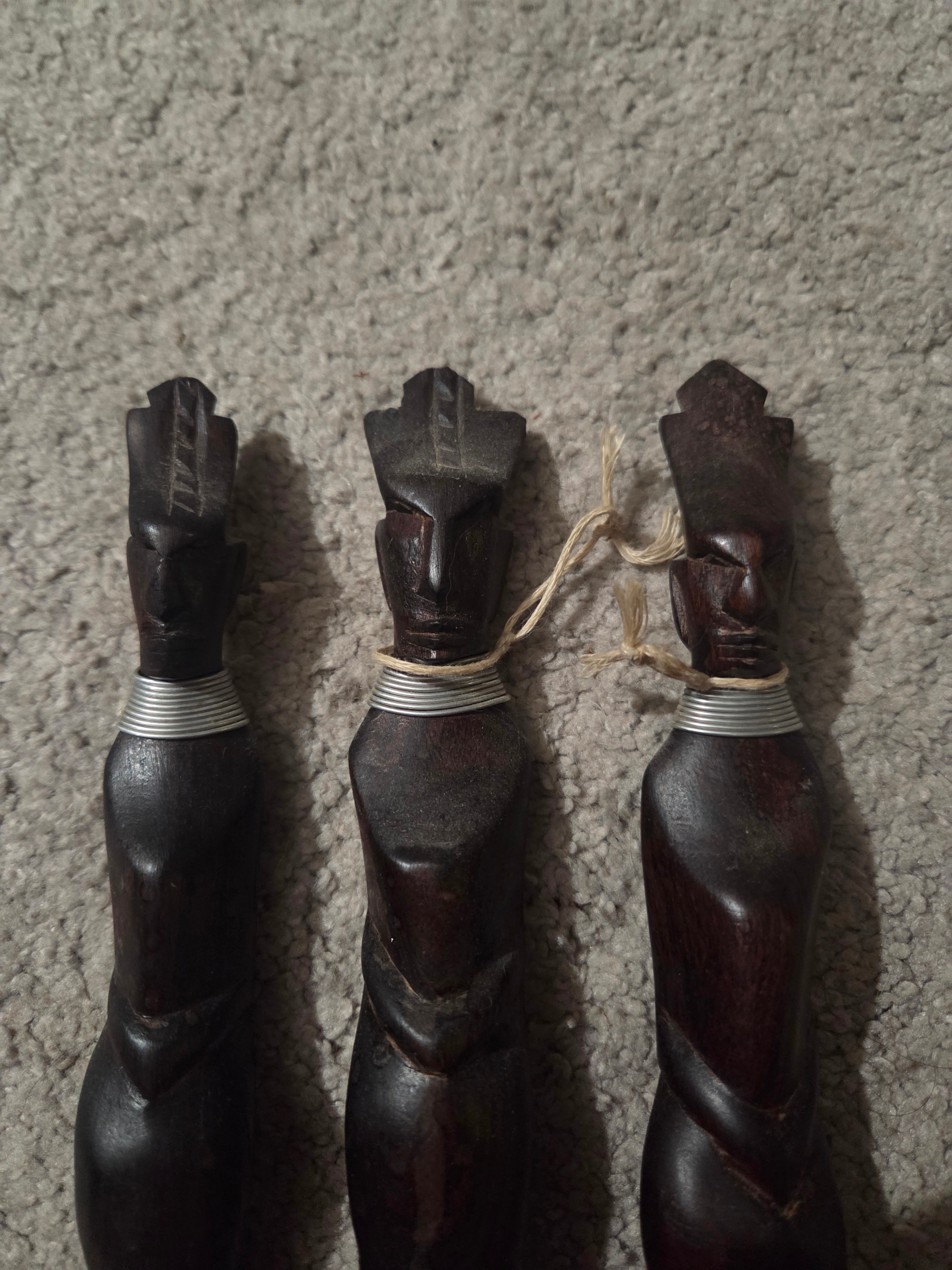 Vintage 14.5" Hand-Carved African Tribal Wood Salad Serving Set - photo 2