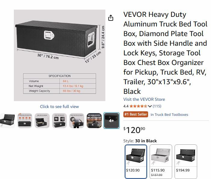 33. NEW Aluminum Truck Bed Tool Box 30"x13" - photo 5