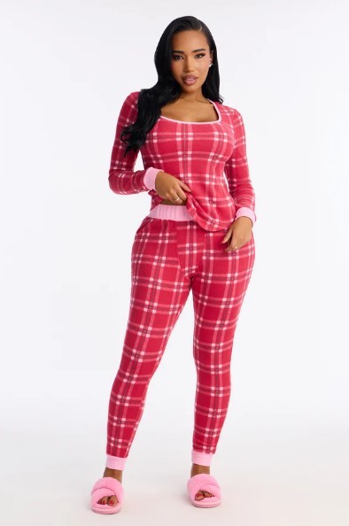 FashionNova-Cozy Cuddles Waffle Long Sleeve PJ Pant Set