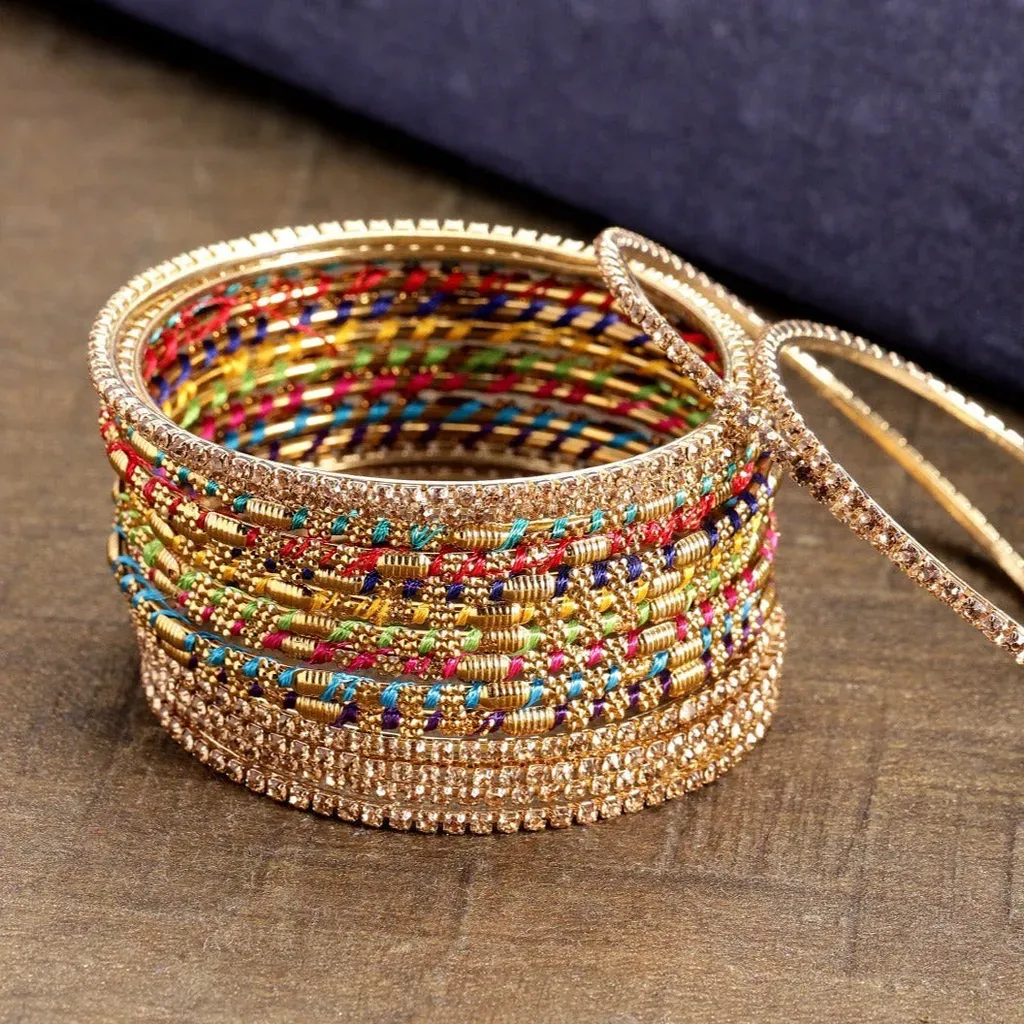 Set of Multicoloured Bangles with Rhinestones