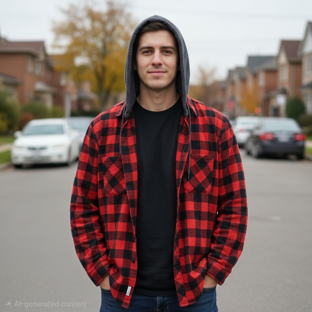 BRAND NEW MEN'S RED AND BLACK PLAID FLANNEL HOODIE SHIRT (XL) - photo 2