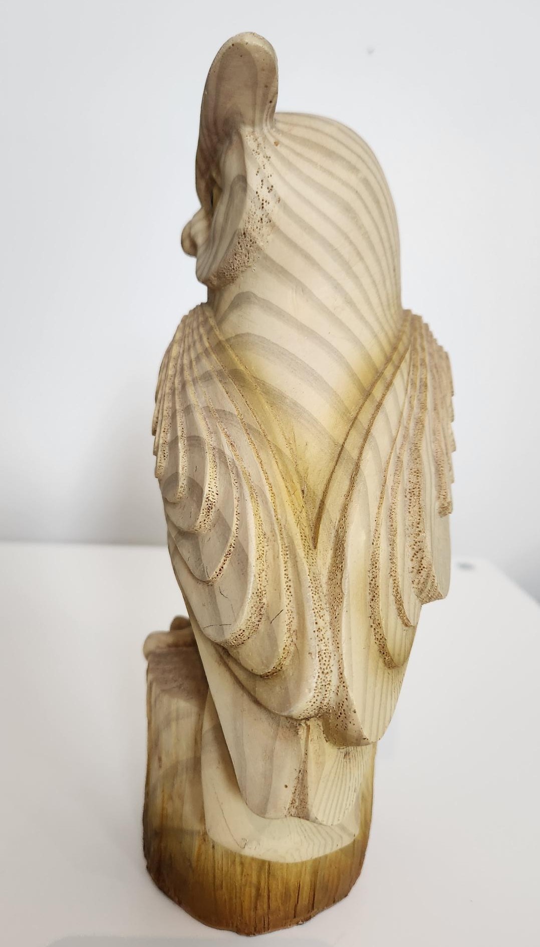 Great-Horned Owl Figurine on Stump - "Carved Wood Appearance" - photo 4
