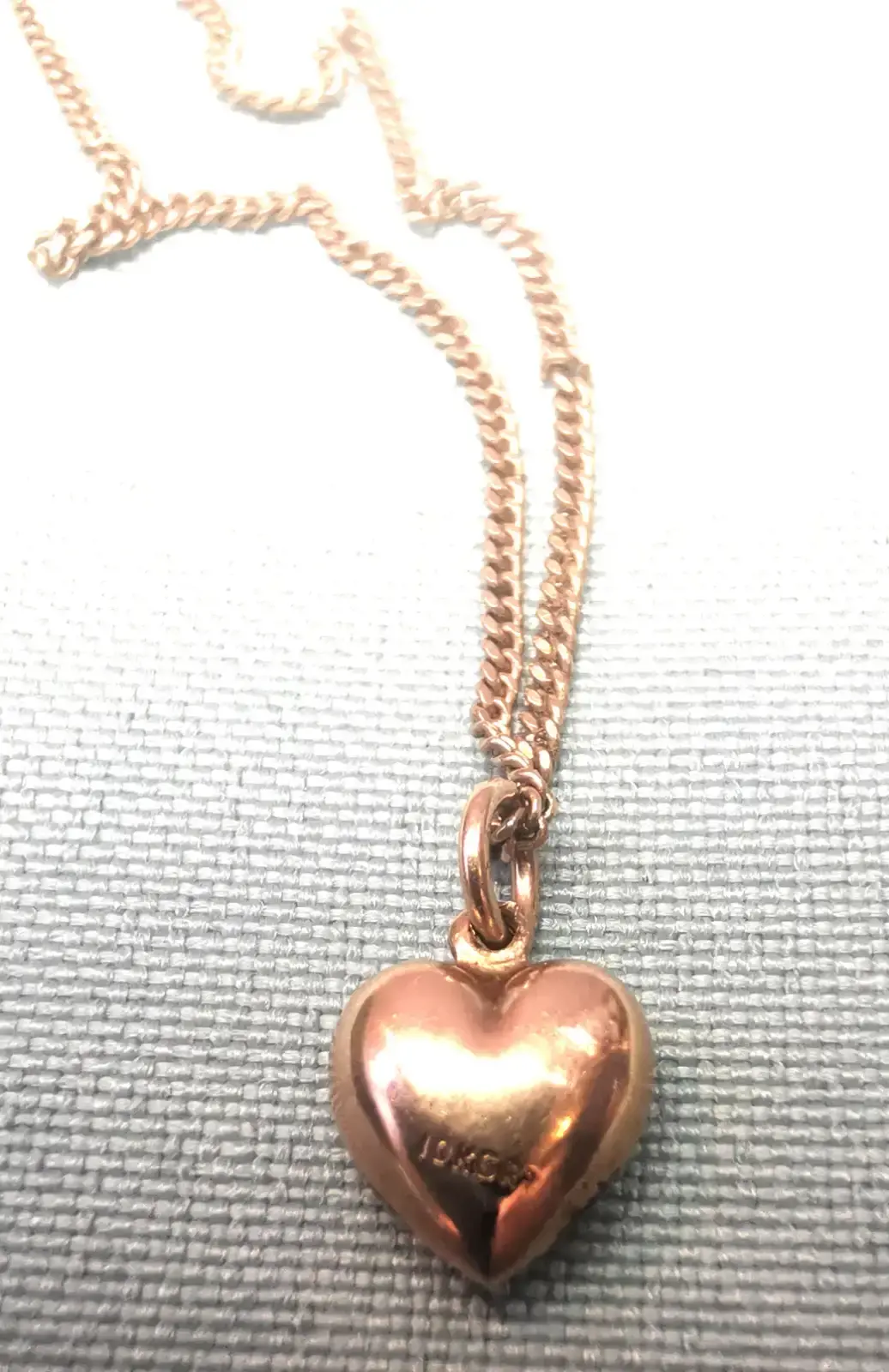 1980s Solid 10K Yellow Gold Puffed Heart Pendant Necklace 15.5" - photo 4